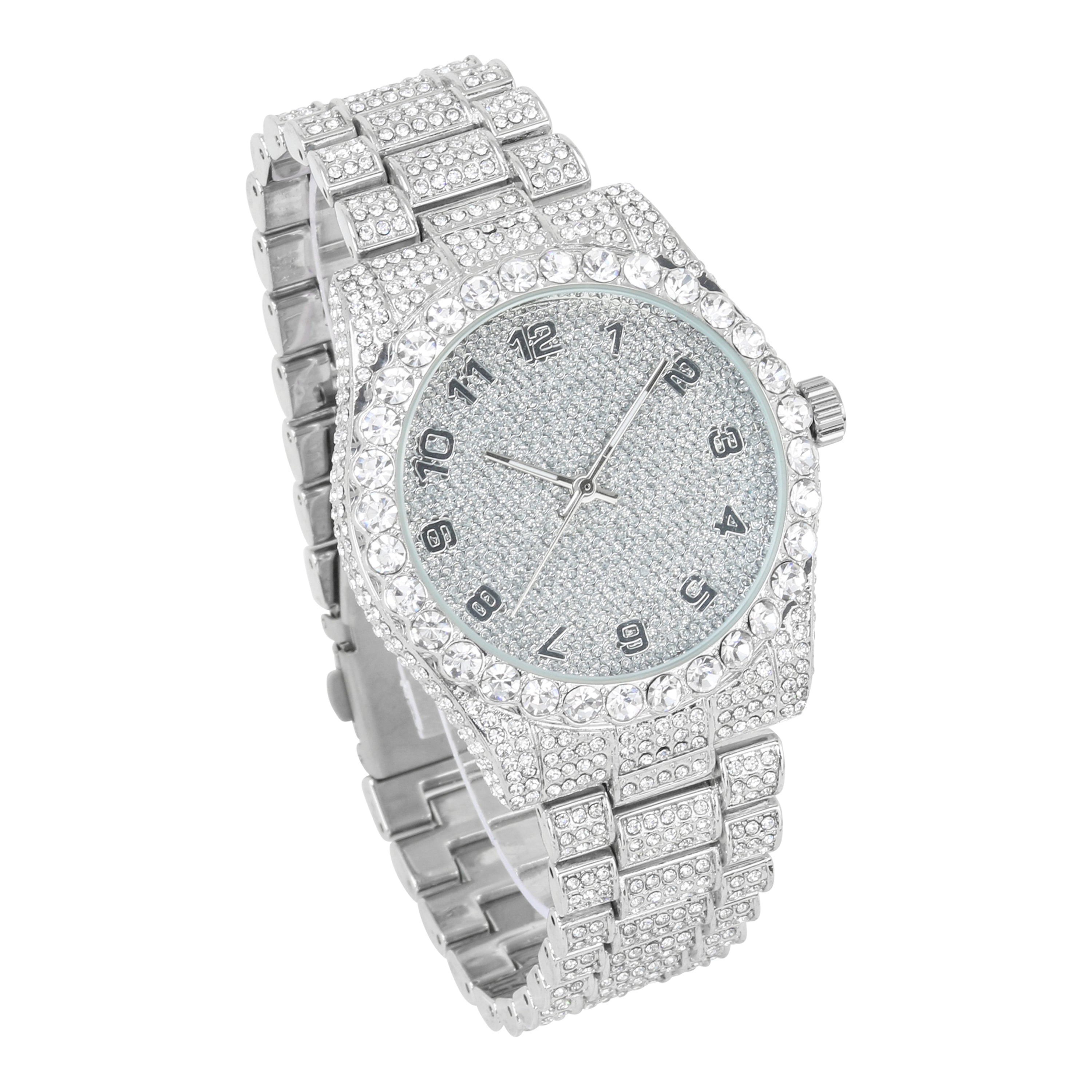 Men's Round Iced Out Watch 42mm Silver