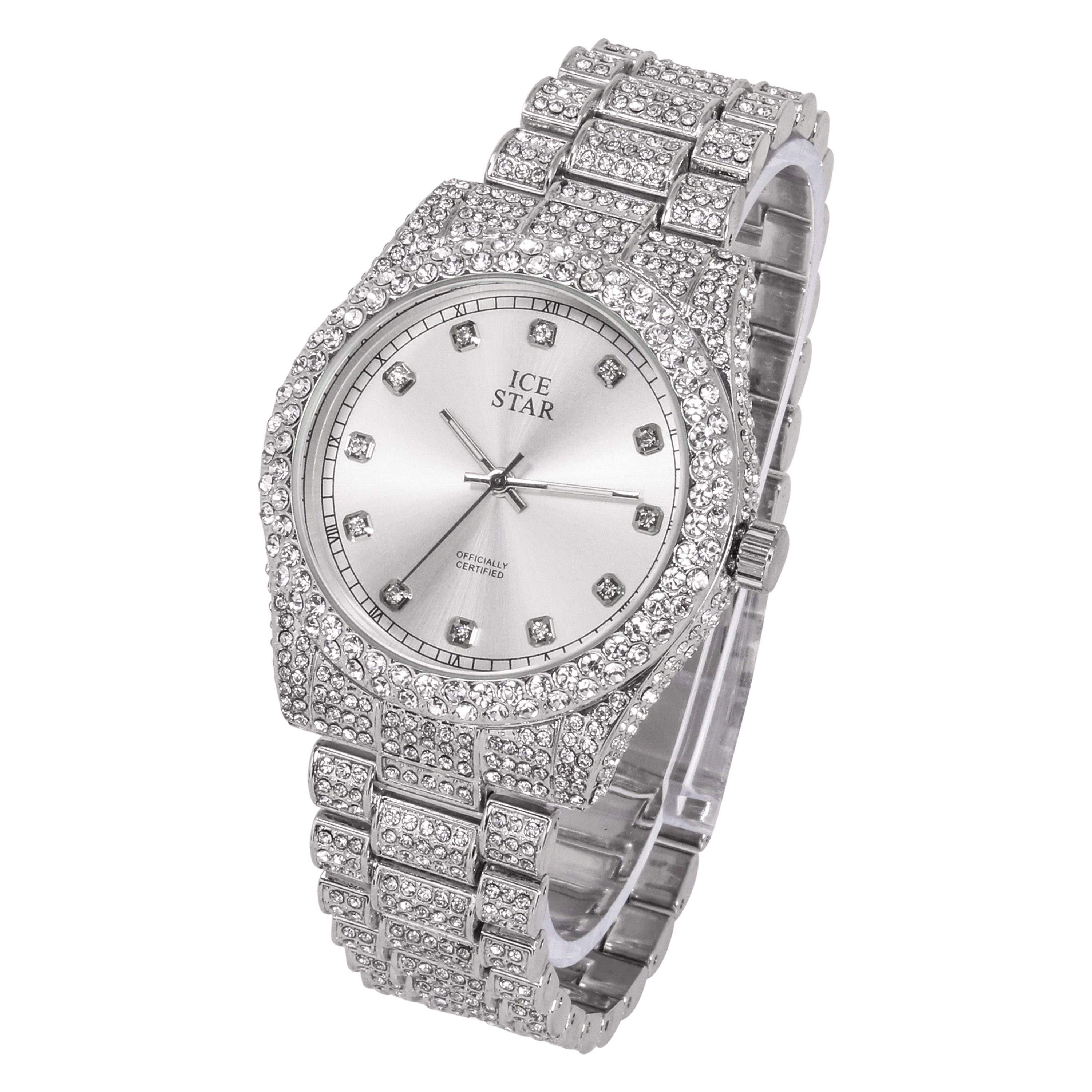 Women's Iced Out Watch 42mm Silver