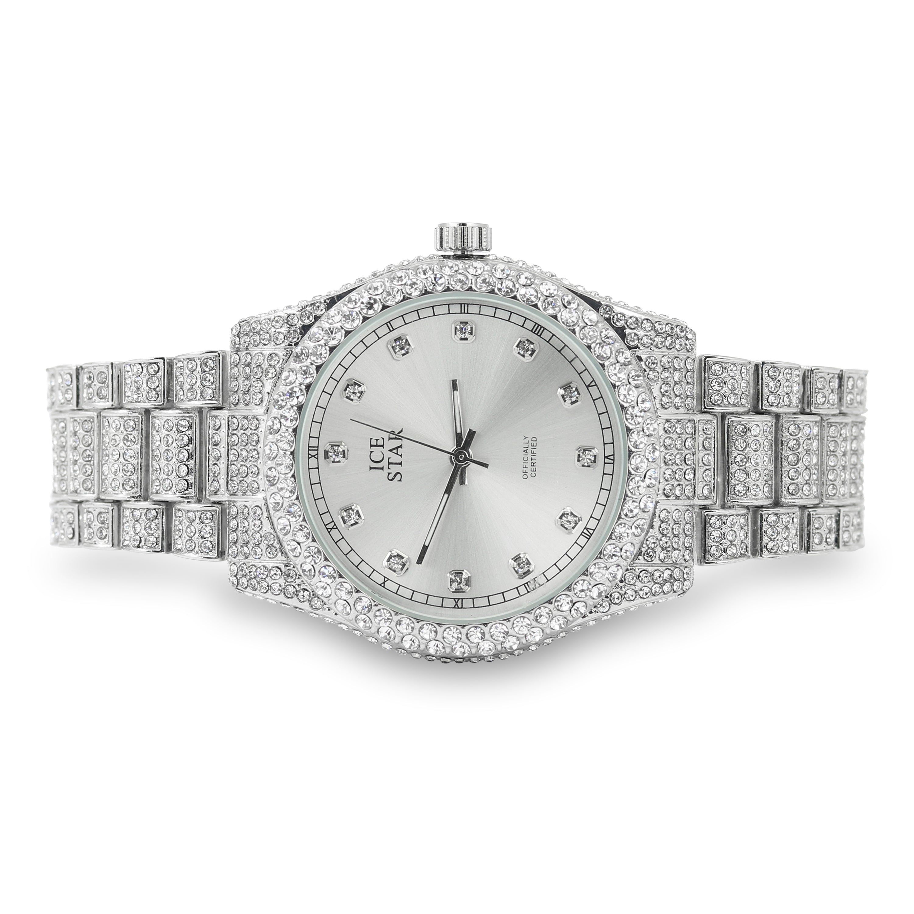 Women's Iced Out Watch 42 mm Silver