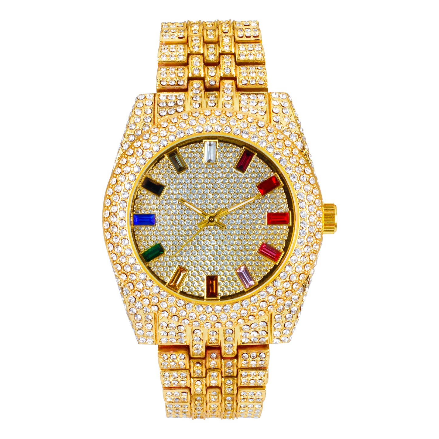 Urban Iced-Out Rainbow Dial 42mm Metal Band Watch - 9480A-MB