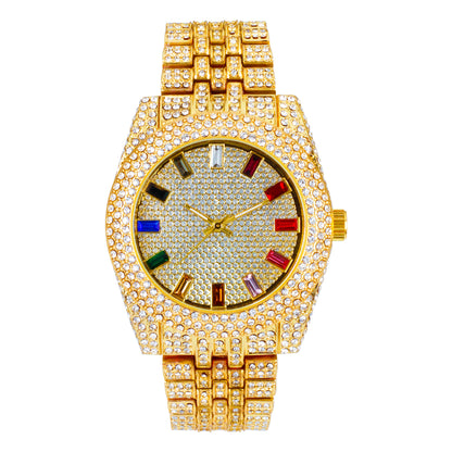 Urban Iced-Out Rainbow Dial 42mm Metal Band Watch - 9480A-MB
