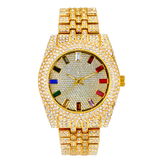 Urban Iced-Out Rainbow Dial 42mm Metal Band Watch - 9480A-MB