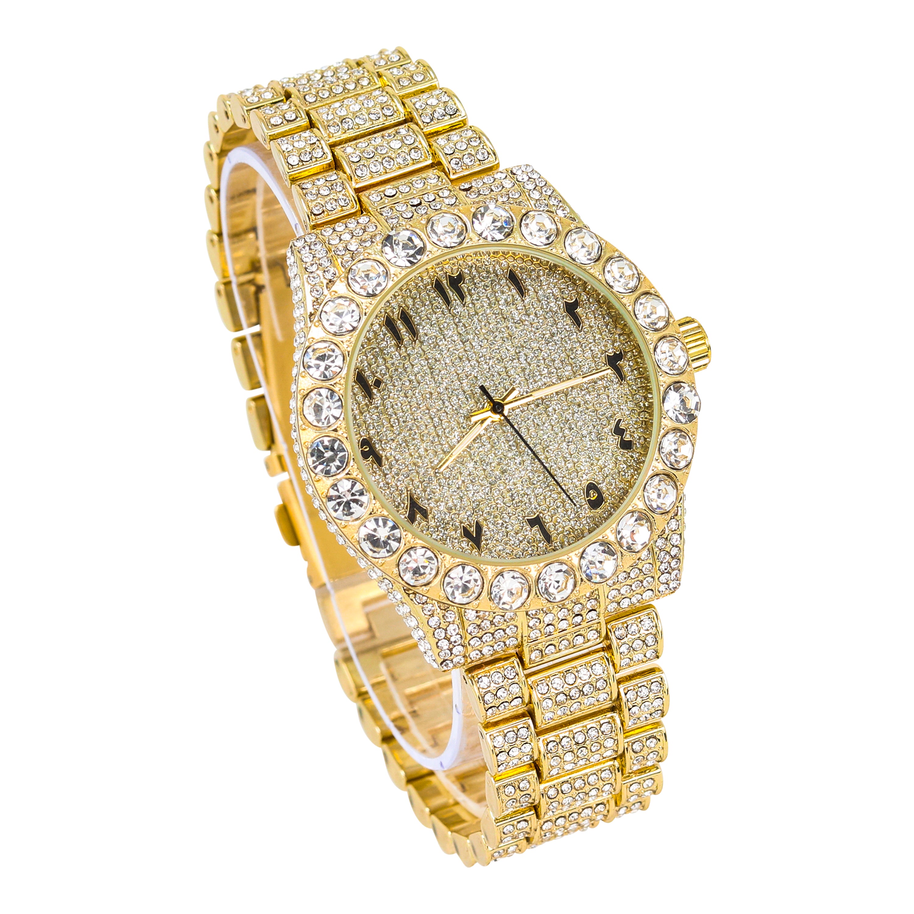 Men's Round Iced Out Watch 42mm Gold - Arab Dial