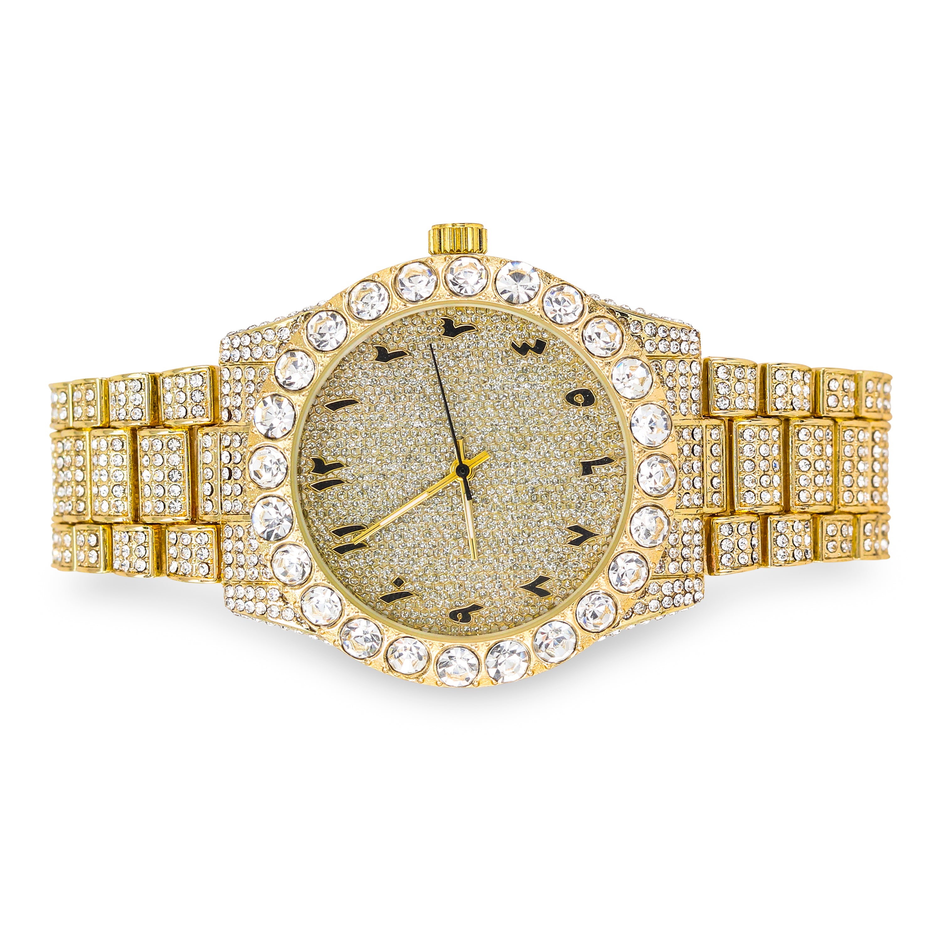 Men's Round Iced Out Watch 42mm Gold - Arab Dial