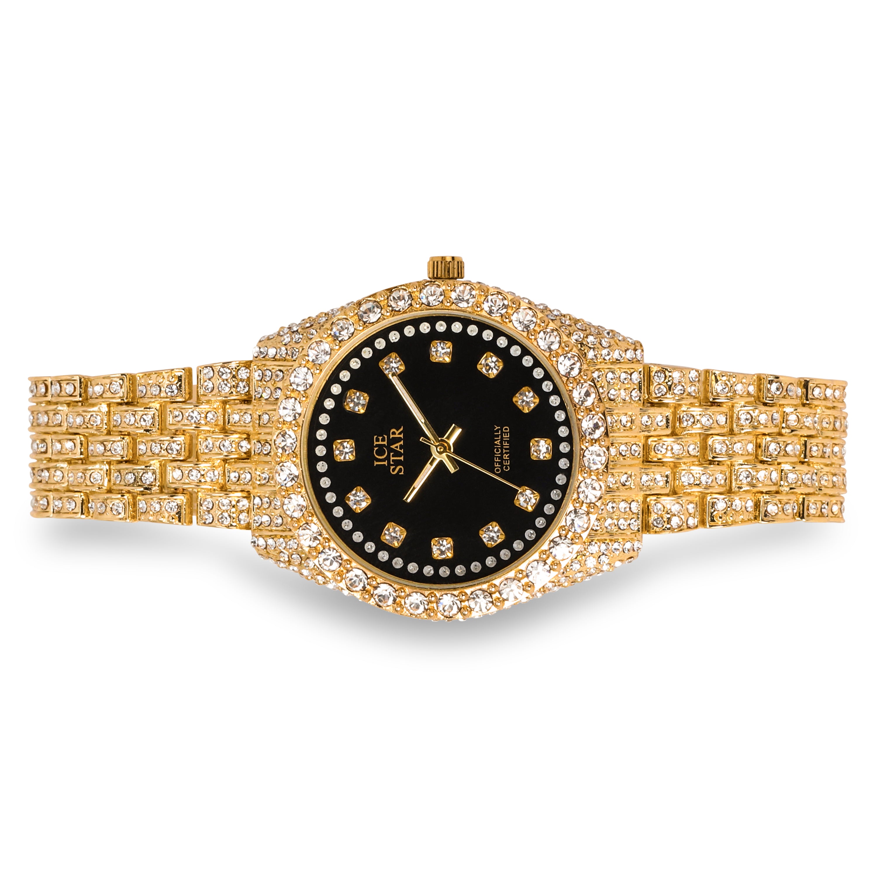 Women's Round Iced Out Watch 32mm Gold