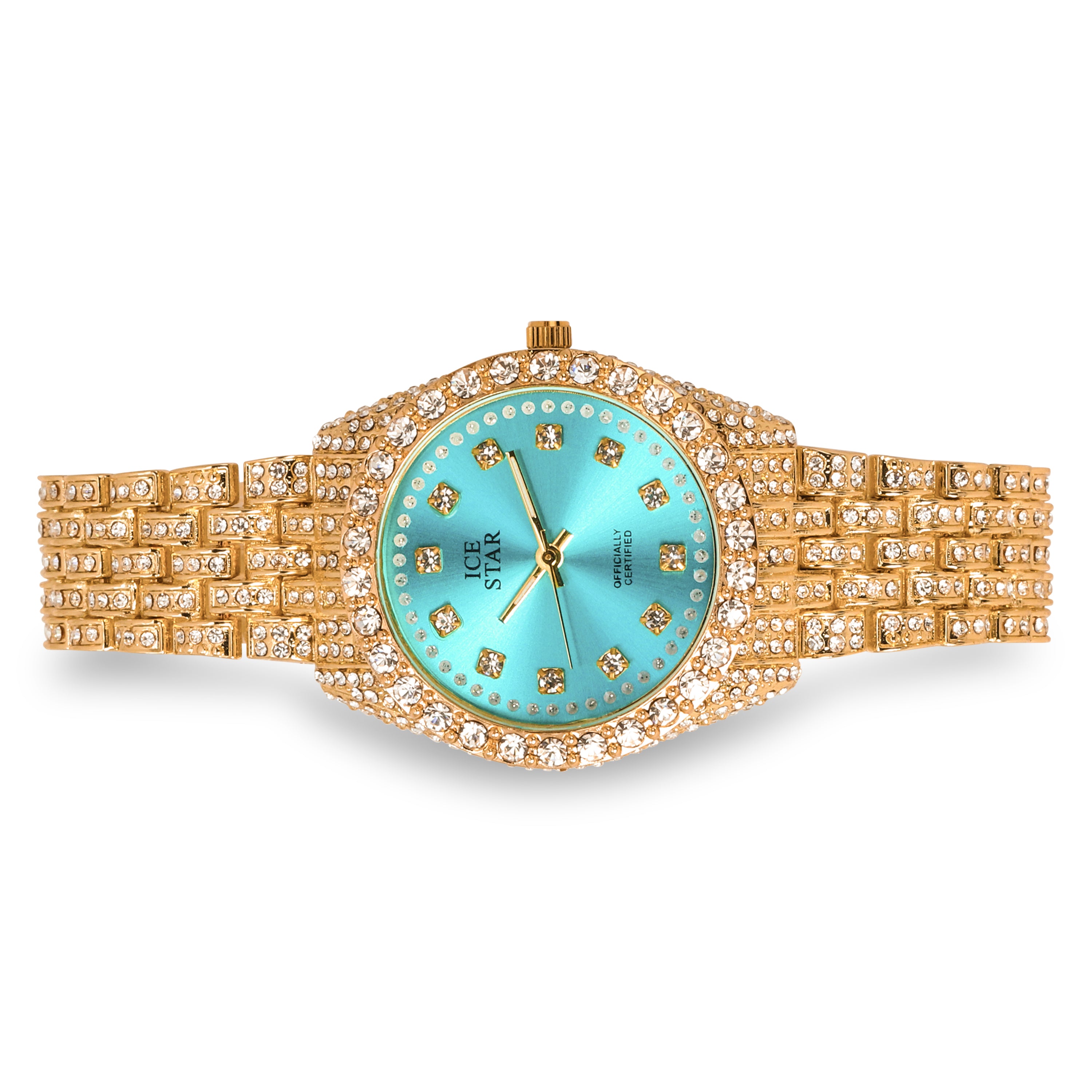 Women's Round Iced Out  Watch 32mm Gold