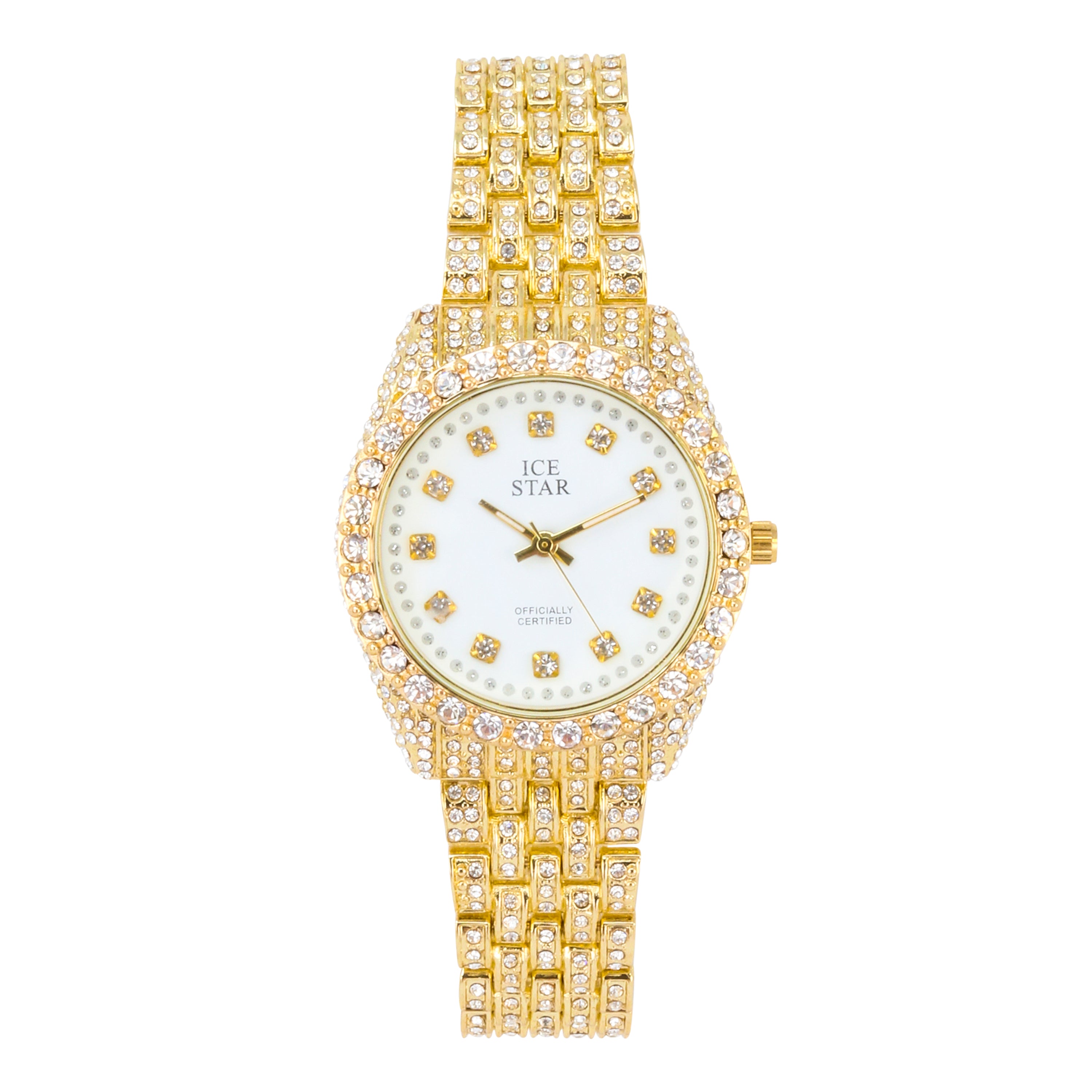 Women's Round Iced Out  Watch 32mm Gold