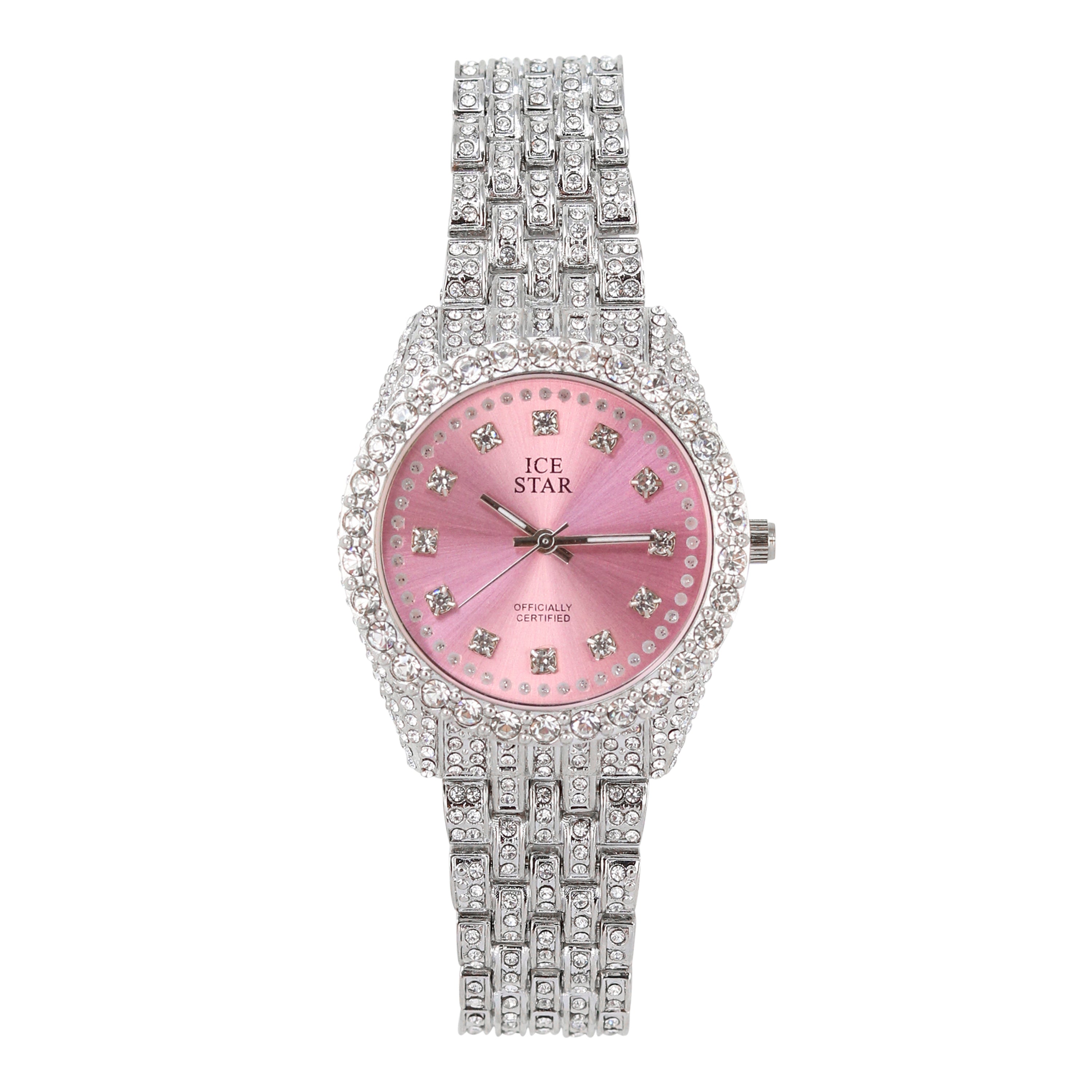 Women's Round Iced Out Watch 32mm Silver
