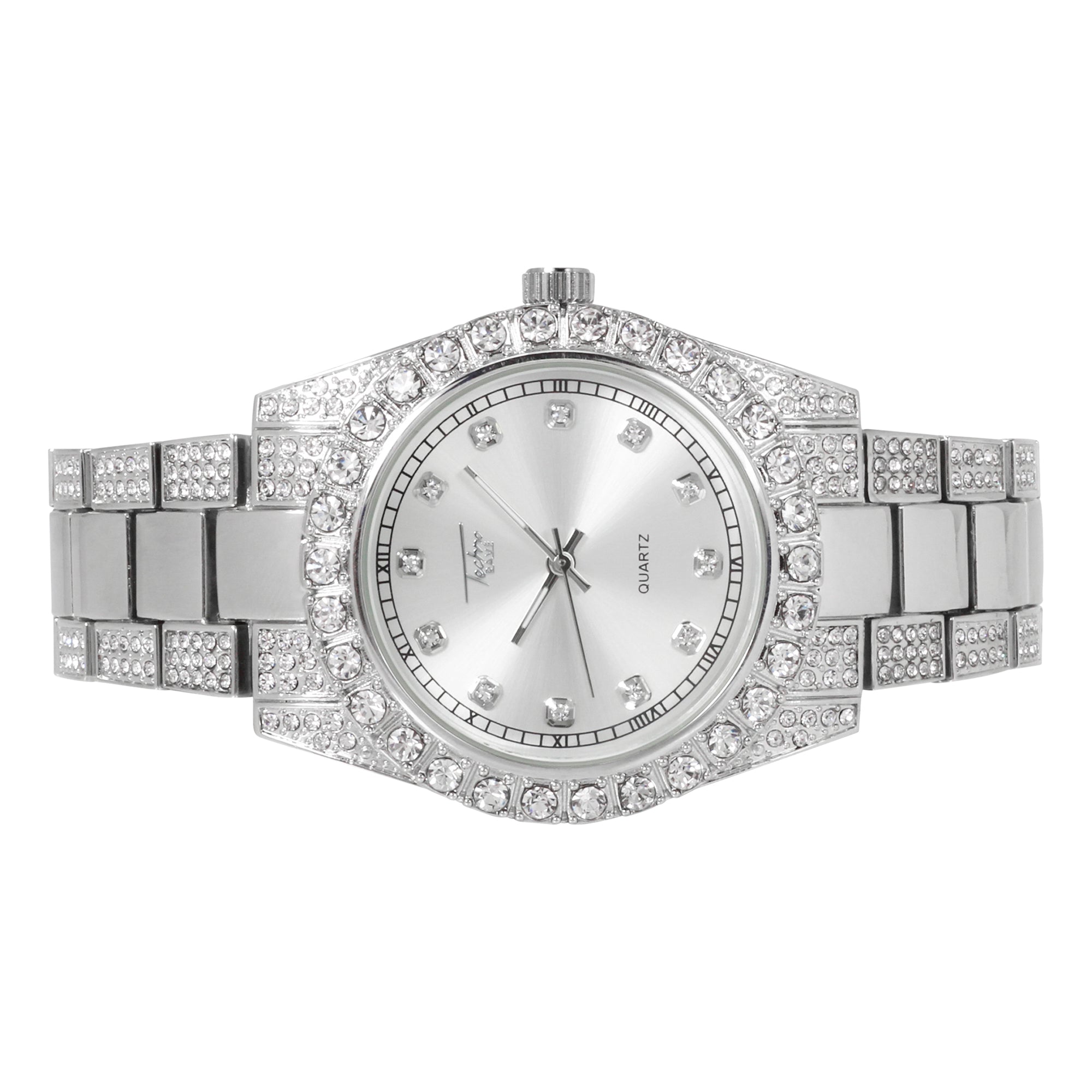 Women's Round Iced Out Watch 42mm Silver
