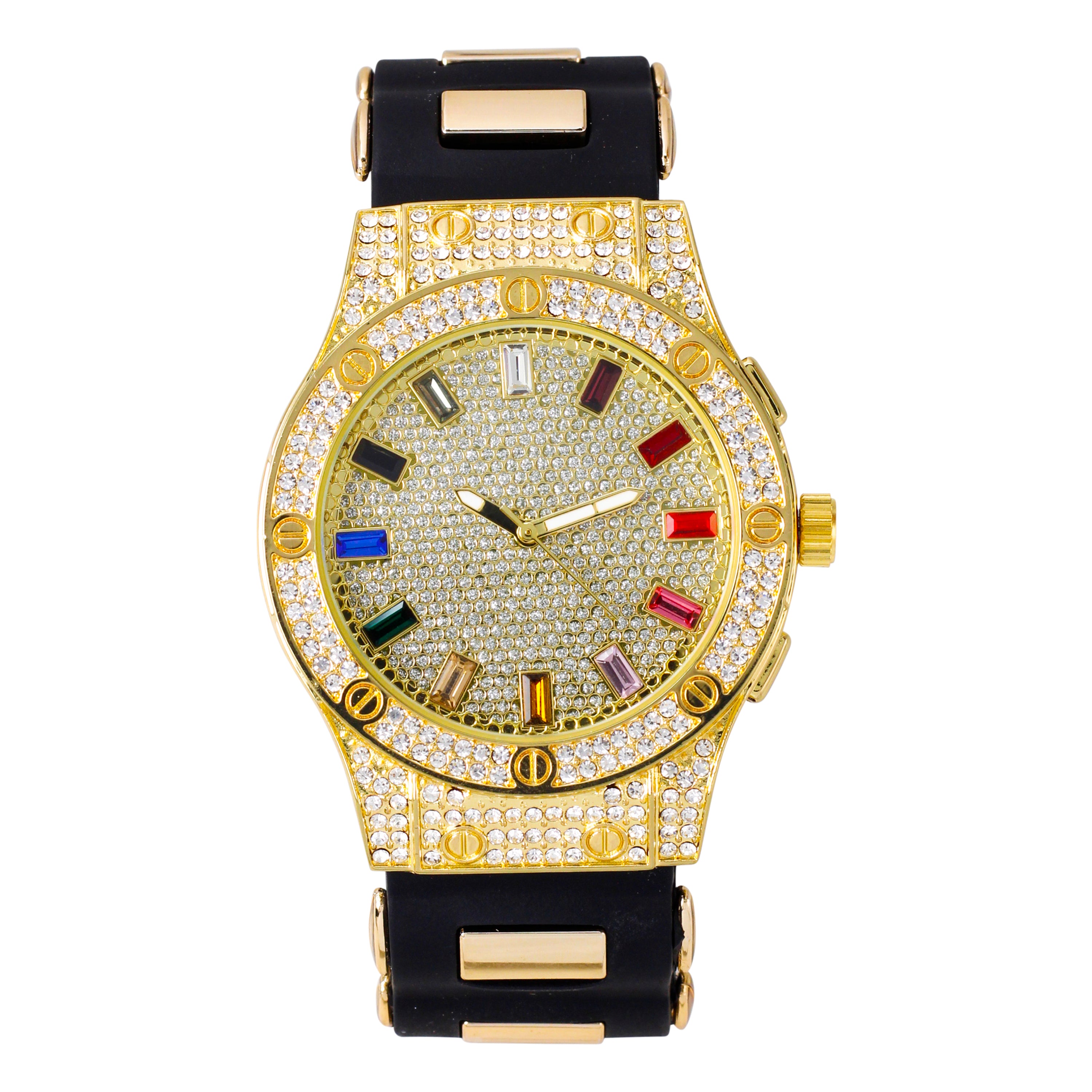 Men's Round Bullet Band Watch 43mm Gold - Baguette Dial