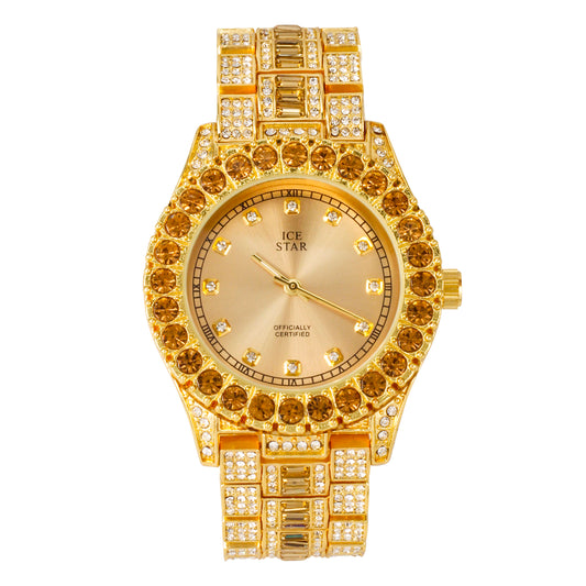 Urban Iced-Out Full Stone 44mm Metal Band Watch - 9688B-MB