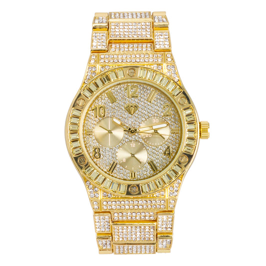 Urban Iced-Out Full Stone 44mm Metal Band Watch - 9689-MB