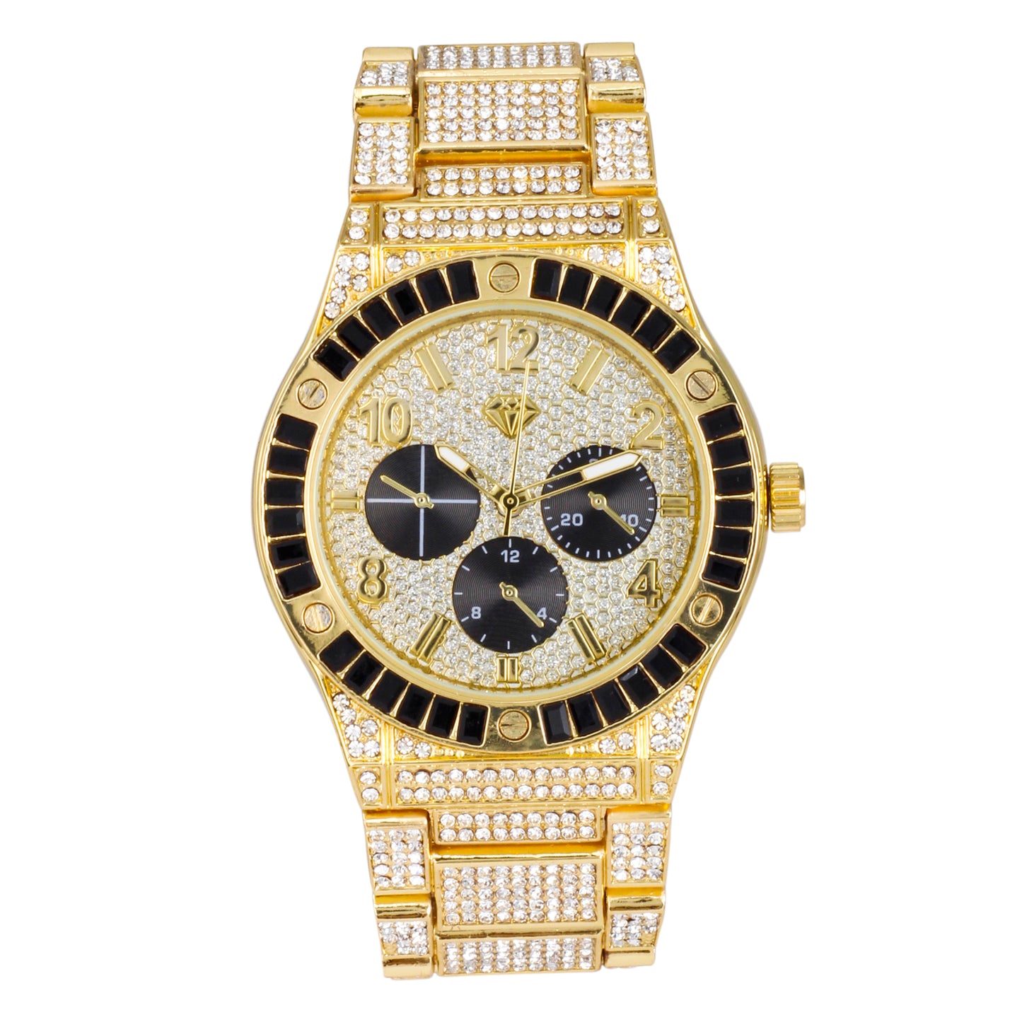 Urban Iced-Out Full Stone 44mm Metal Band Watch - 9689-MB