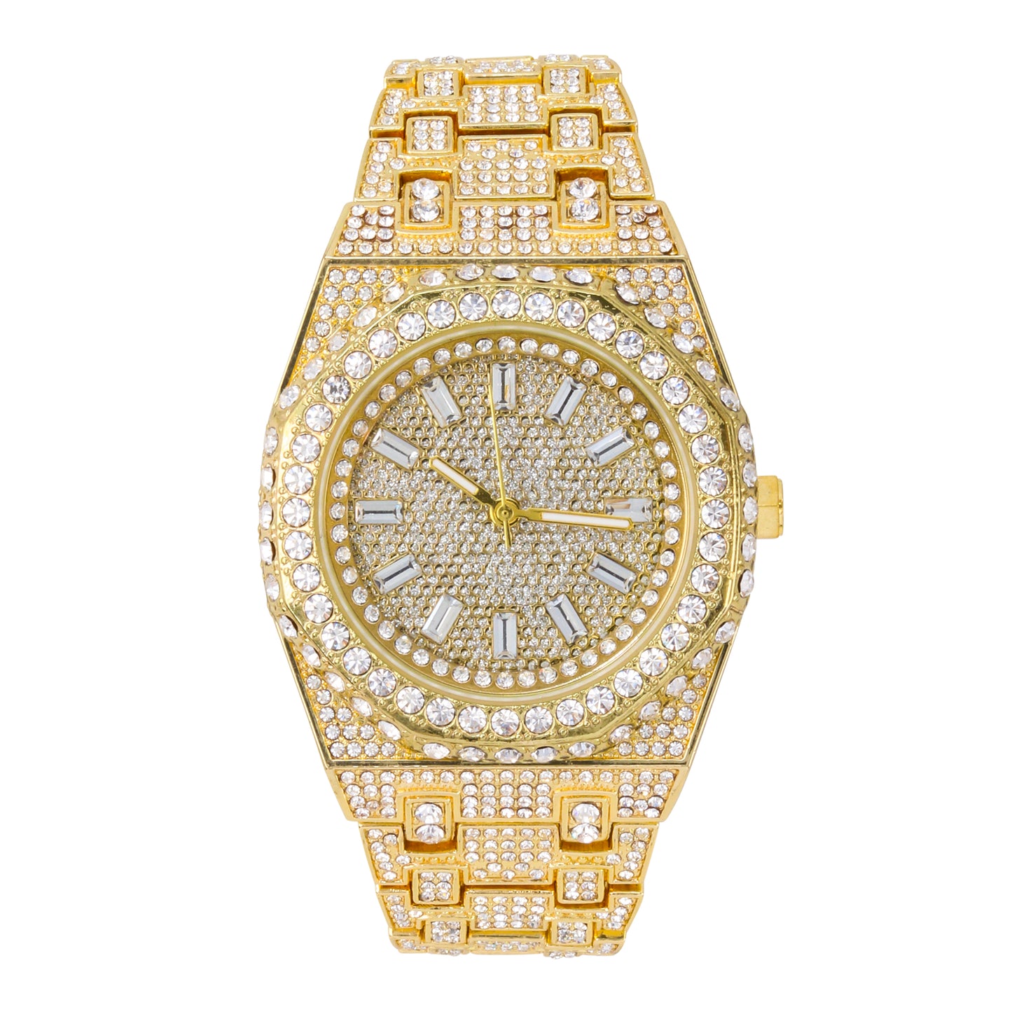 Urban Iced-Out Full Stone 43mm Metal Band Watch - 9691B-MB
