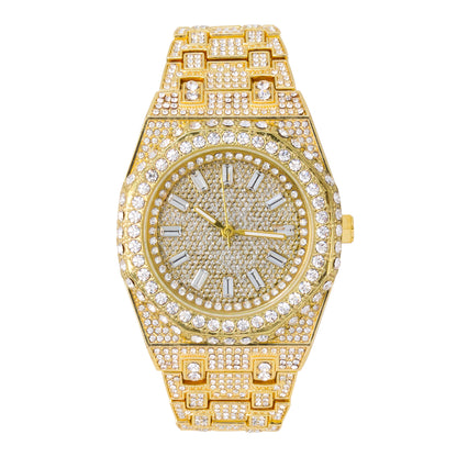 Urban Iced-Out Full Stone 43mm Metal Band Watch - 9691B-MB
