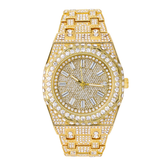 Urban Iced-Out Full Stone 43mm Metal Band Watch - 9691B-MB