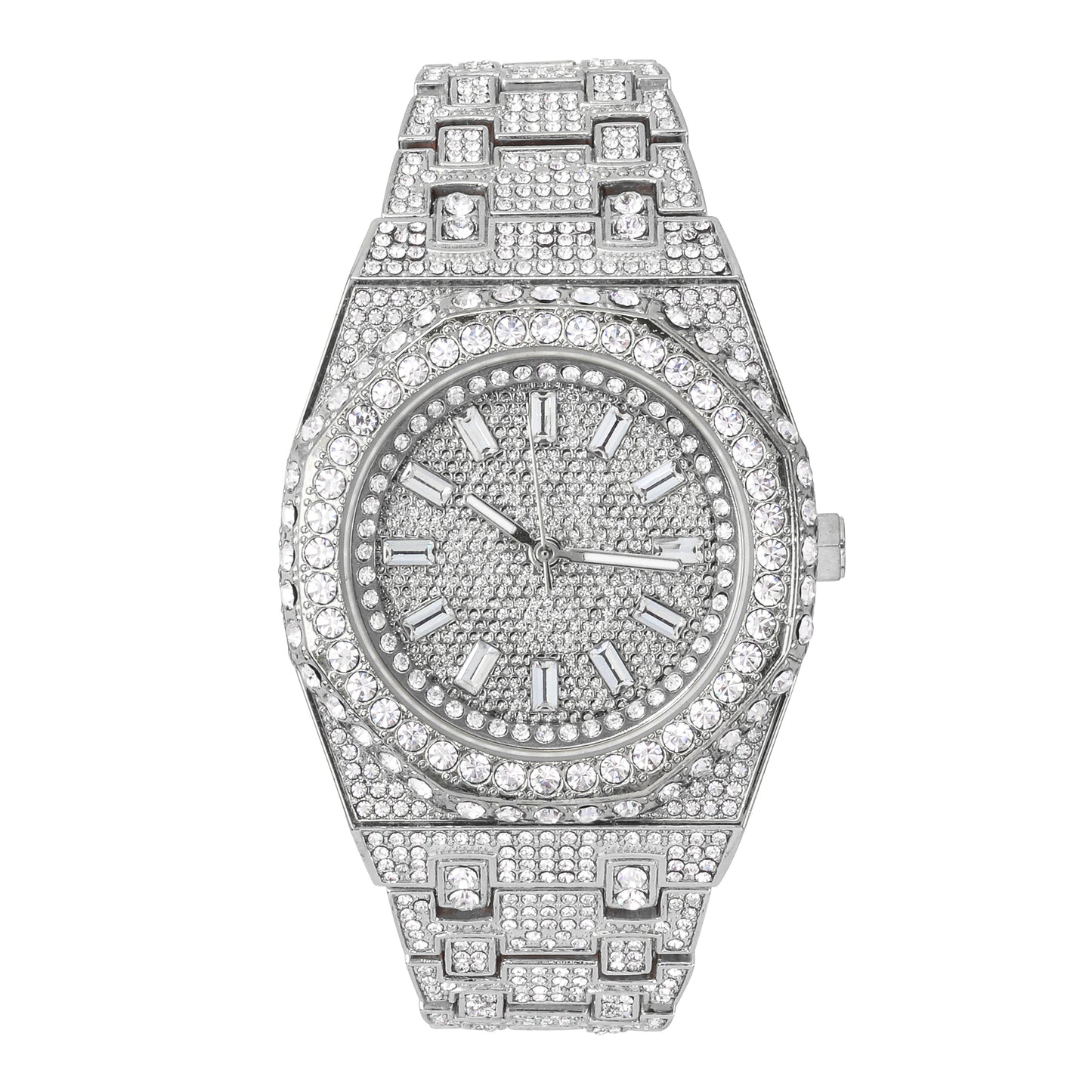 Urban Iced-Out Full Stone 43mm Metal Band Watch - 9691B-MB