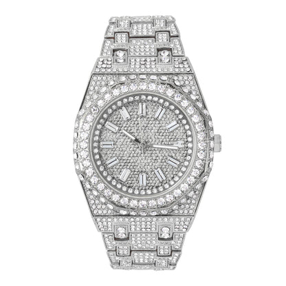 Urban Iced-Out Full Stone 43mm Metal Band Watch - 9691B-MB