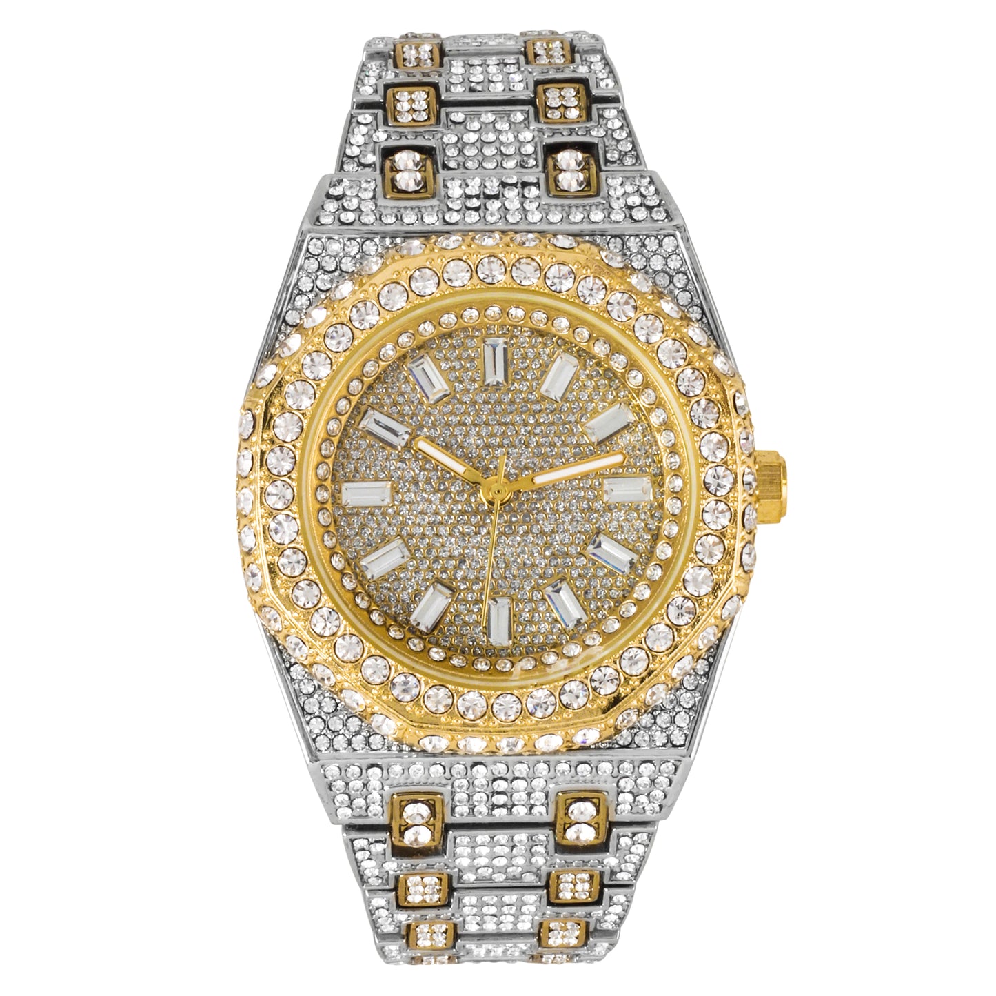 Urban Iced-Out Full Stone 43mm Metal Band Watch - 9691B-MB