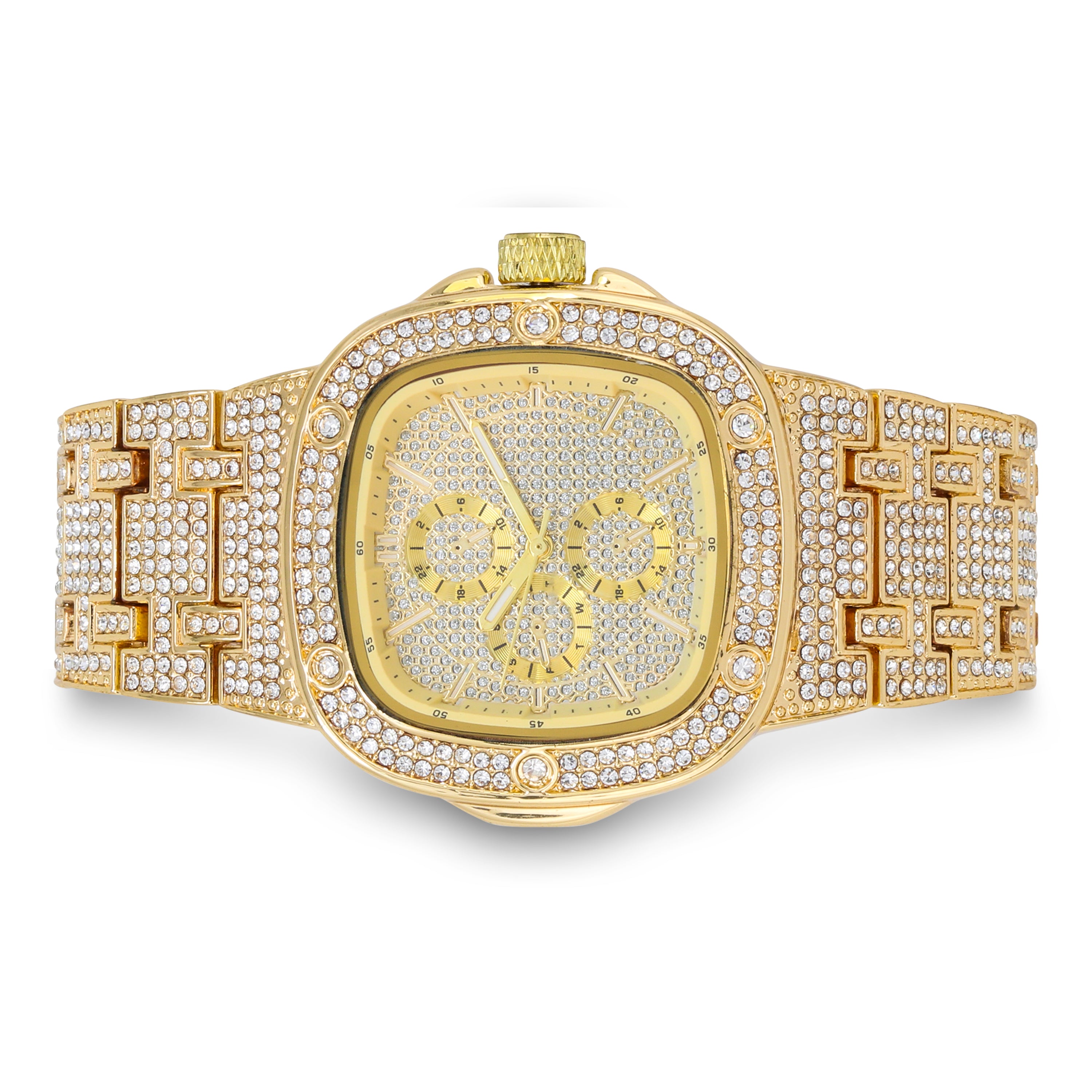 Women's Iced Out Watch 42mm Gold - Square Dial