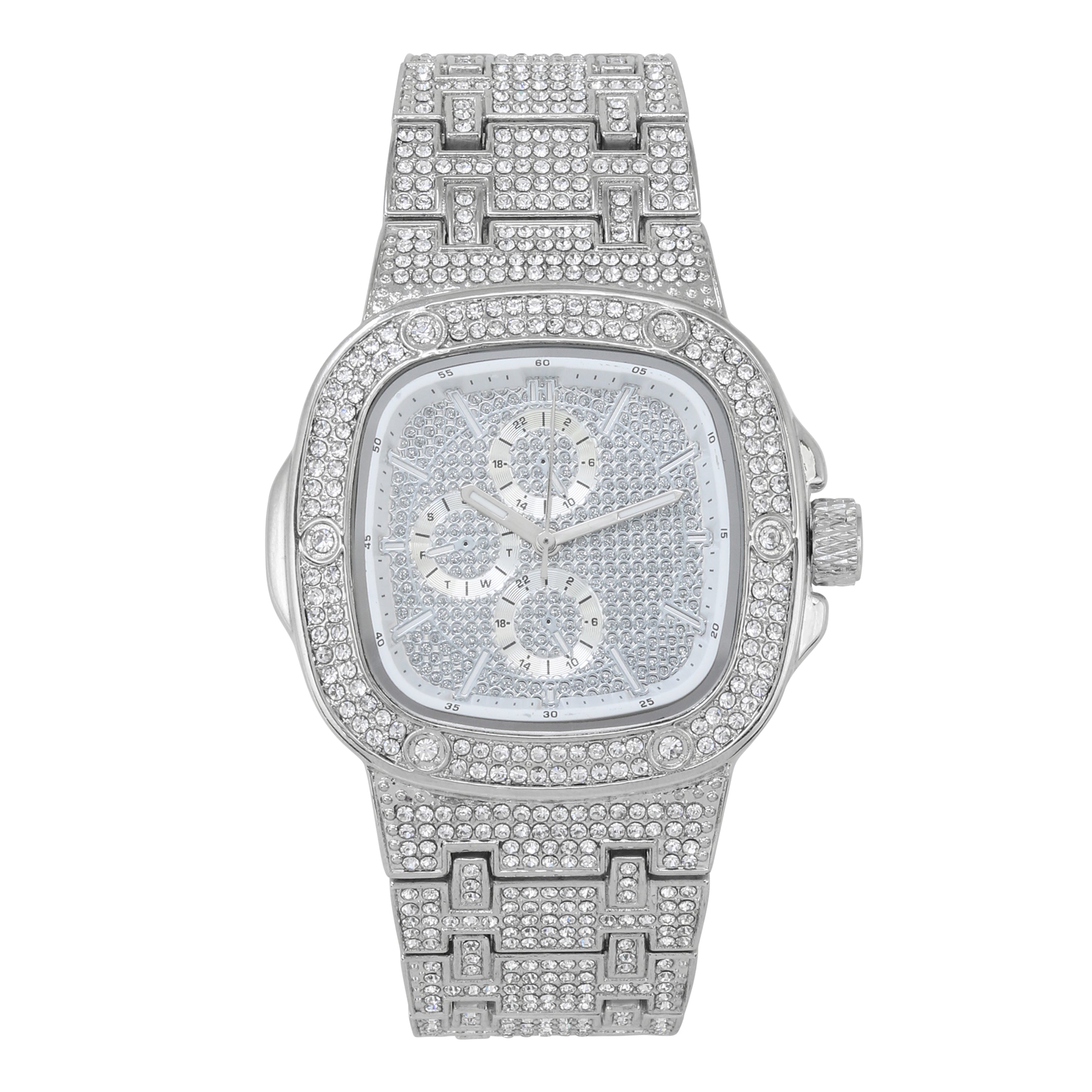 Women's Iced Out Watch 42mm Silver - Square Dial
