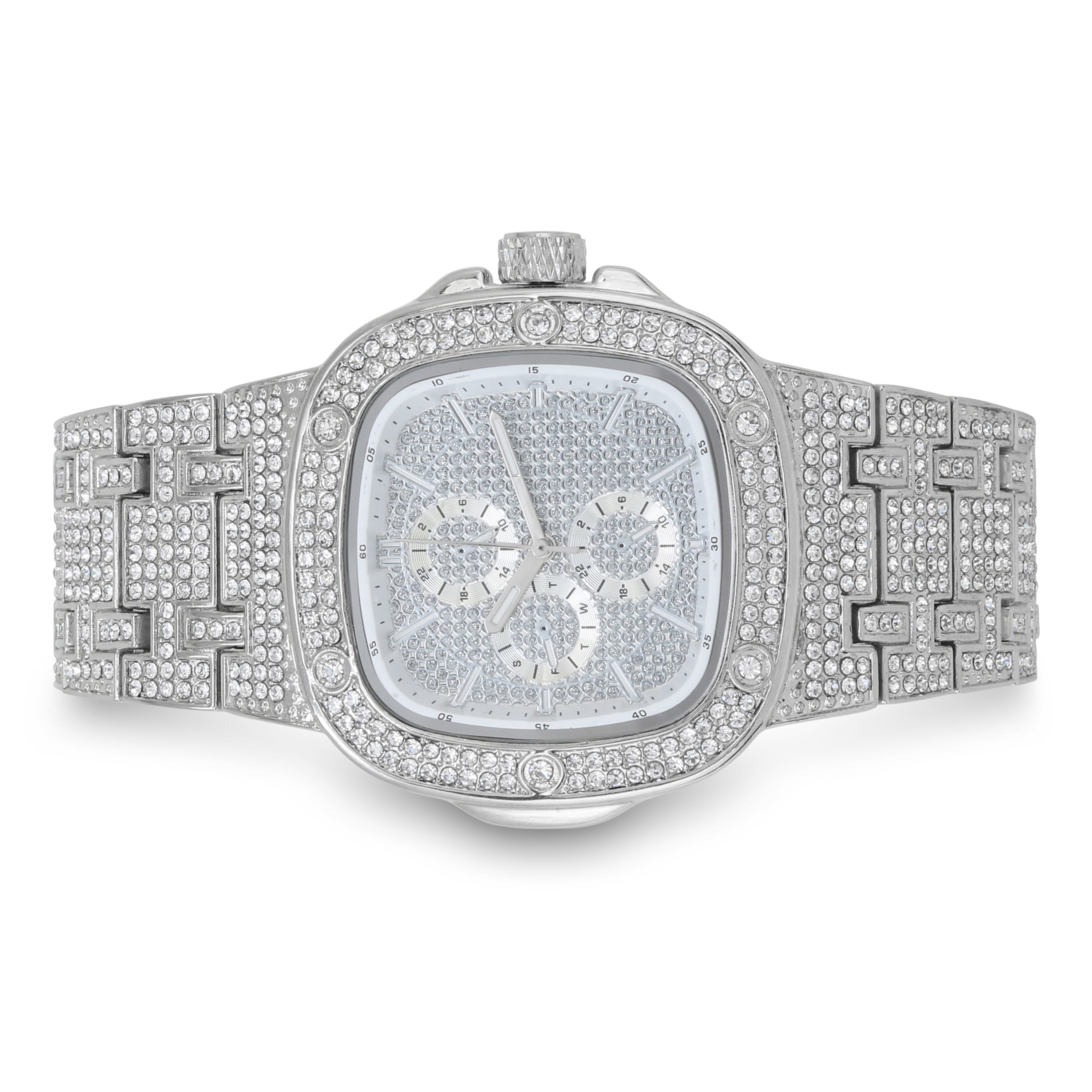 Women's Iced Out Watch 42mm Silver - Square Dial