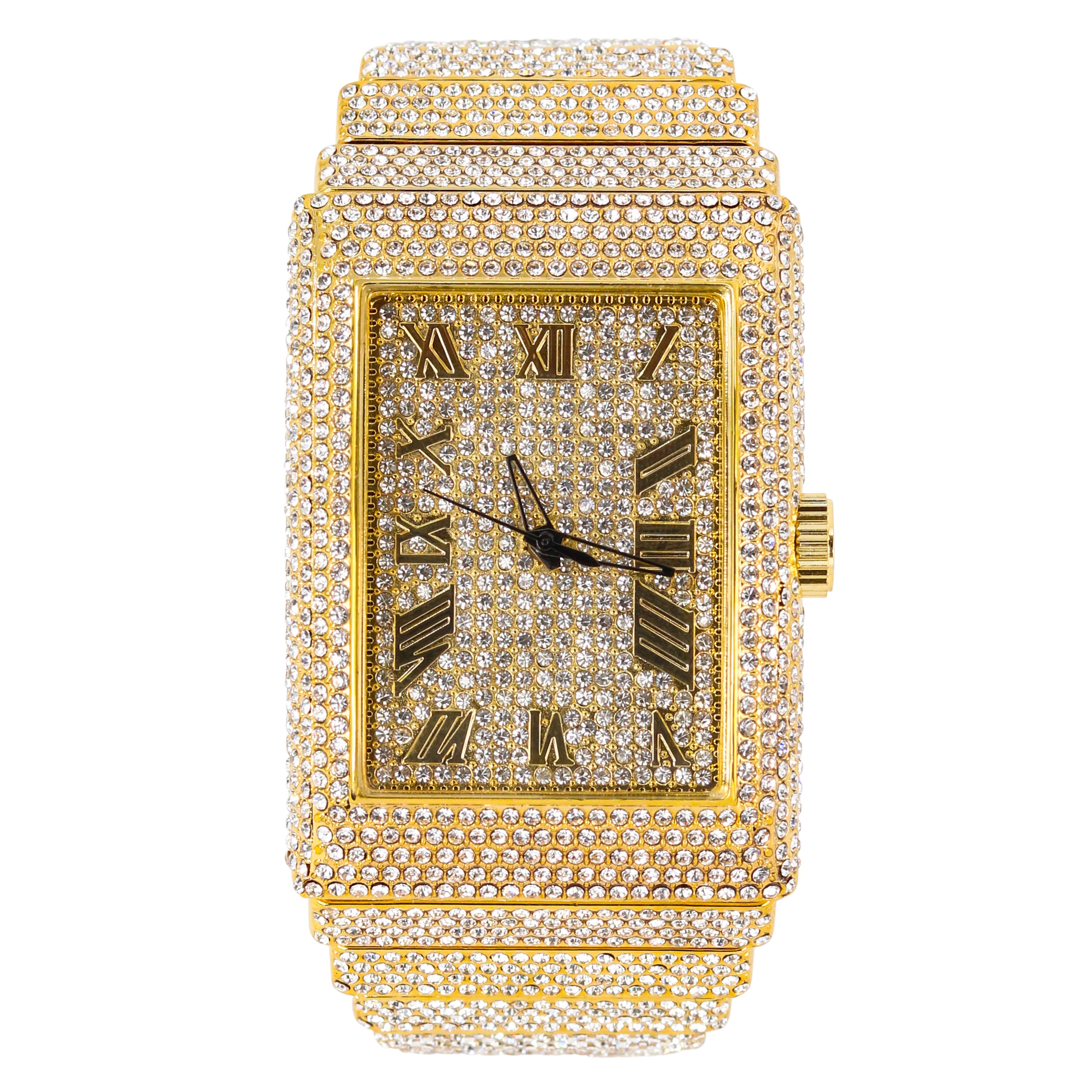 Men's Square Chandelier Watch 40mm Gold - Fully Iced Band