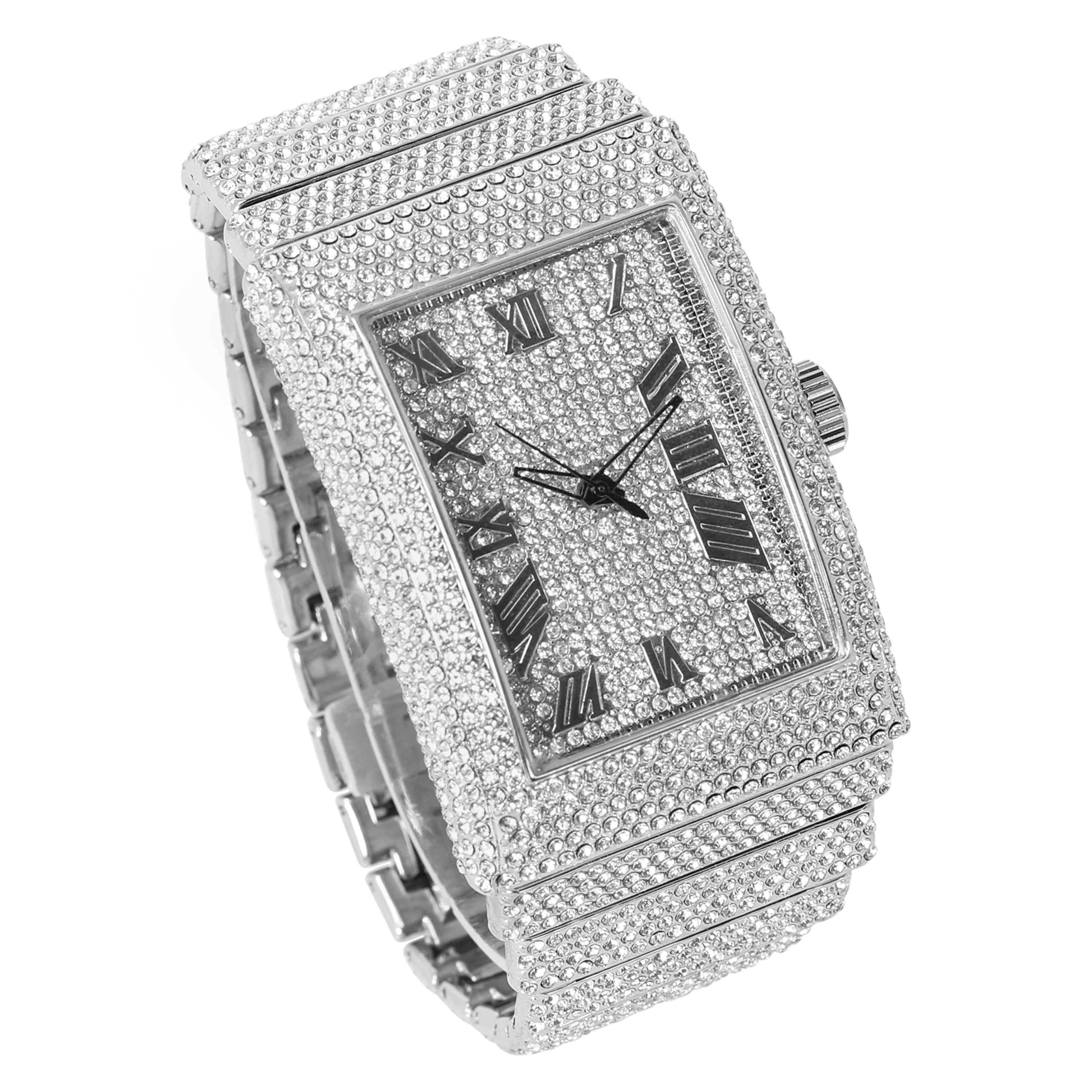 Men's Square Chandelier Watch 40mm Silver - Fully Iced Band