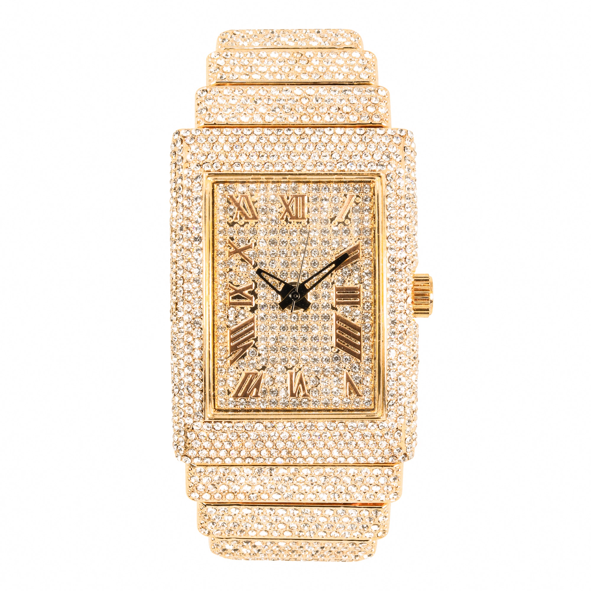 Women's Rectangle Chandelier Watch 33mm Gold - Fully Iced Band