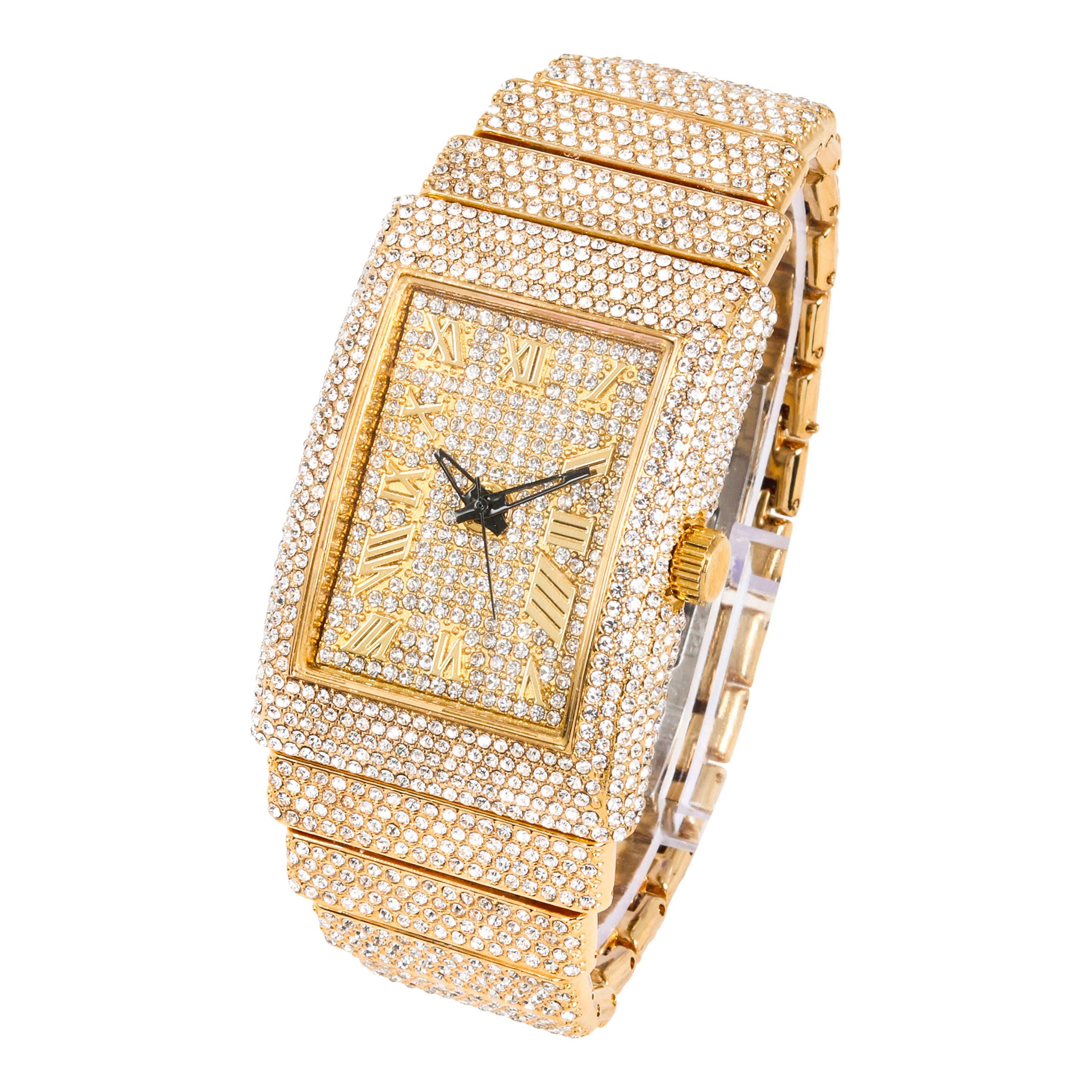 Women's Rectangle Chandelier Watch 33mm Gold - Fully Iced Band