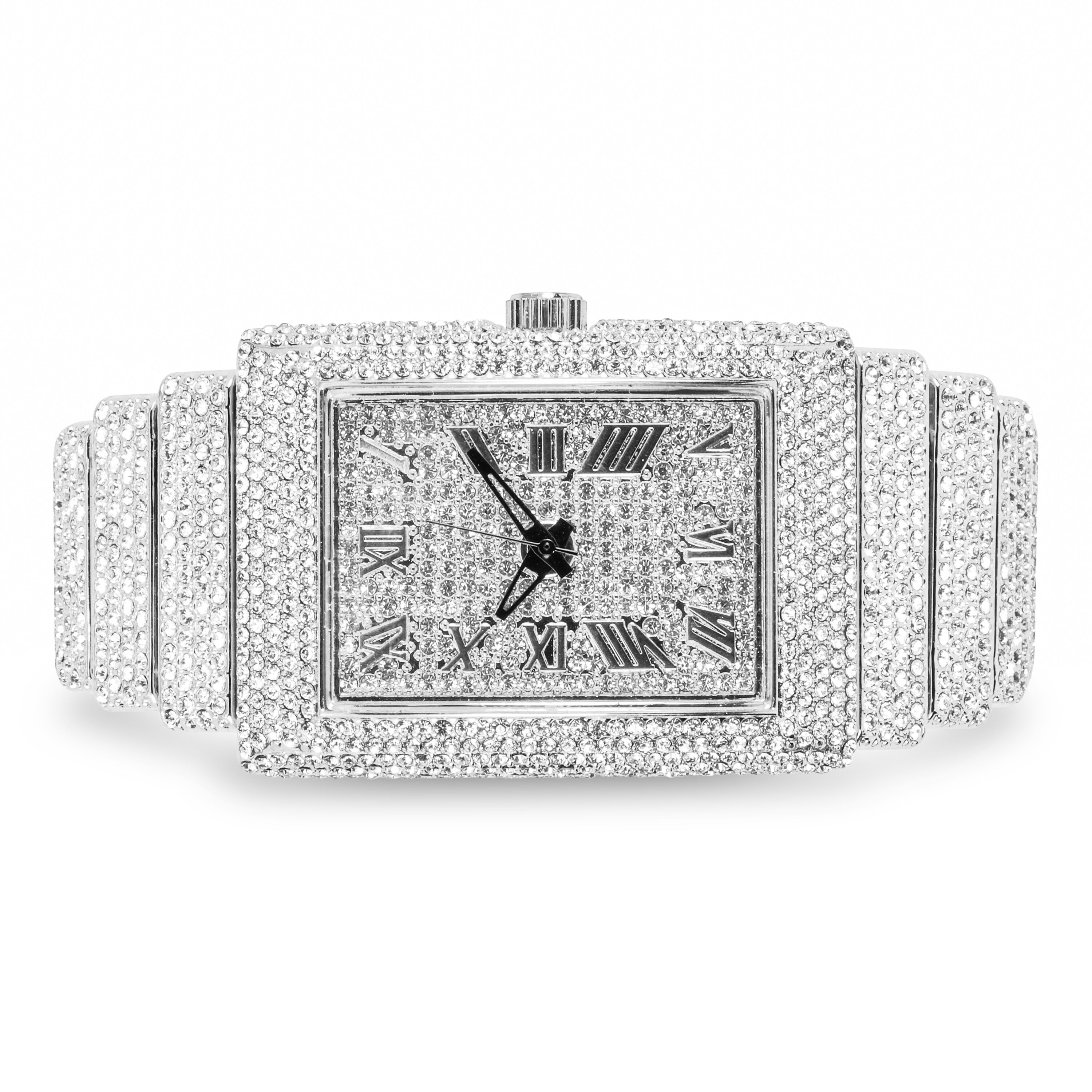 Women's Rectangle Chandelier Watch 33mm Silver - Fully Iced Band