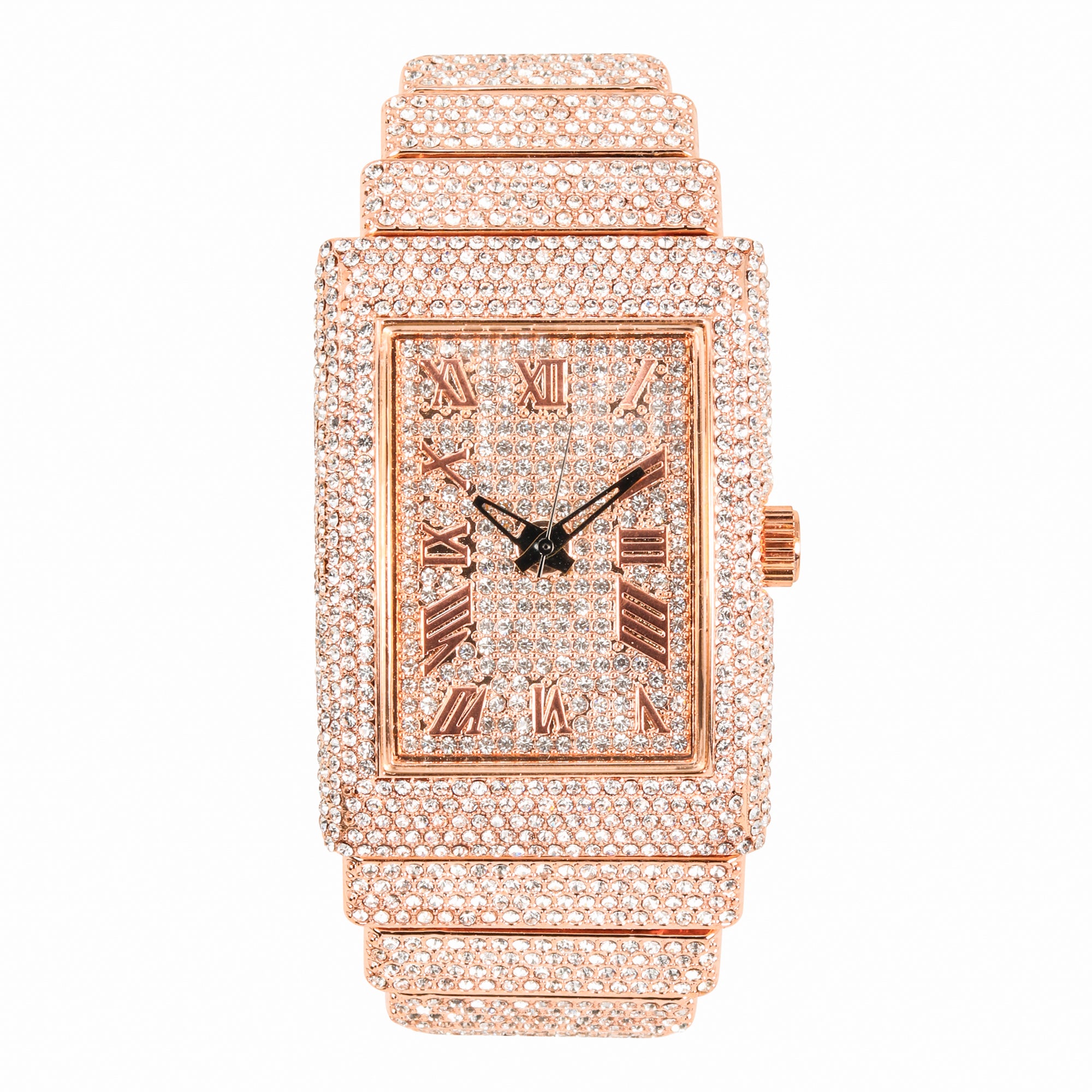 Women's Rectangle Chandelier Watch 33mm Rose Gold - Fully Iced Band