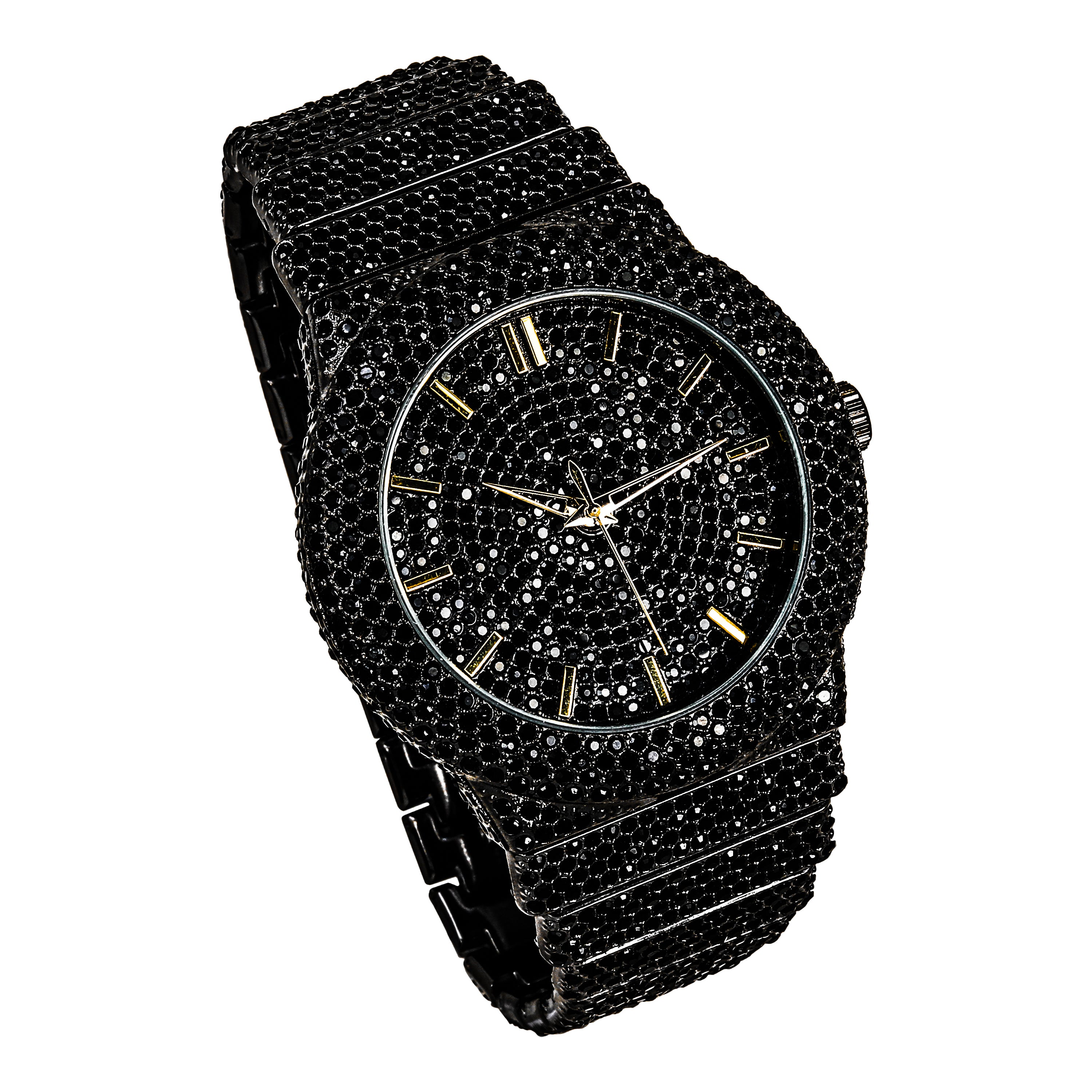 Men's Round Chandelier Watch 46mm Black - "Fully Iced Band"
