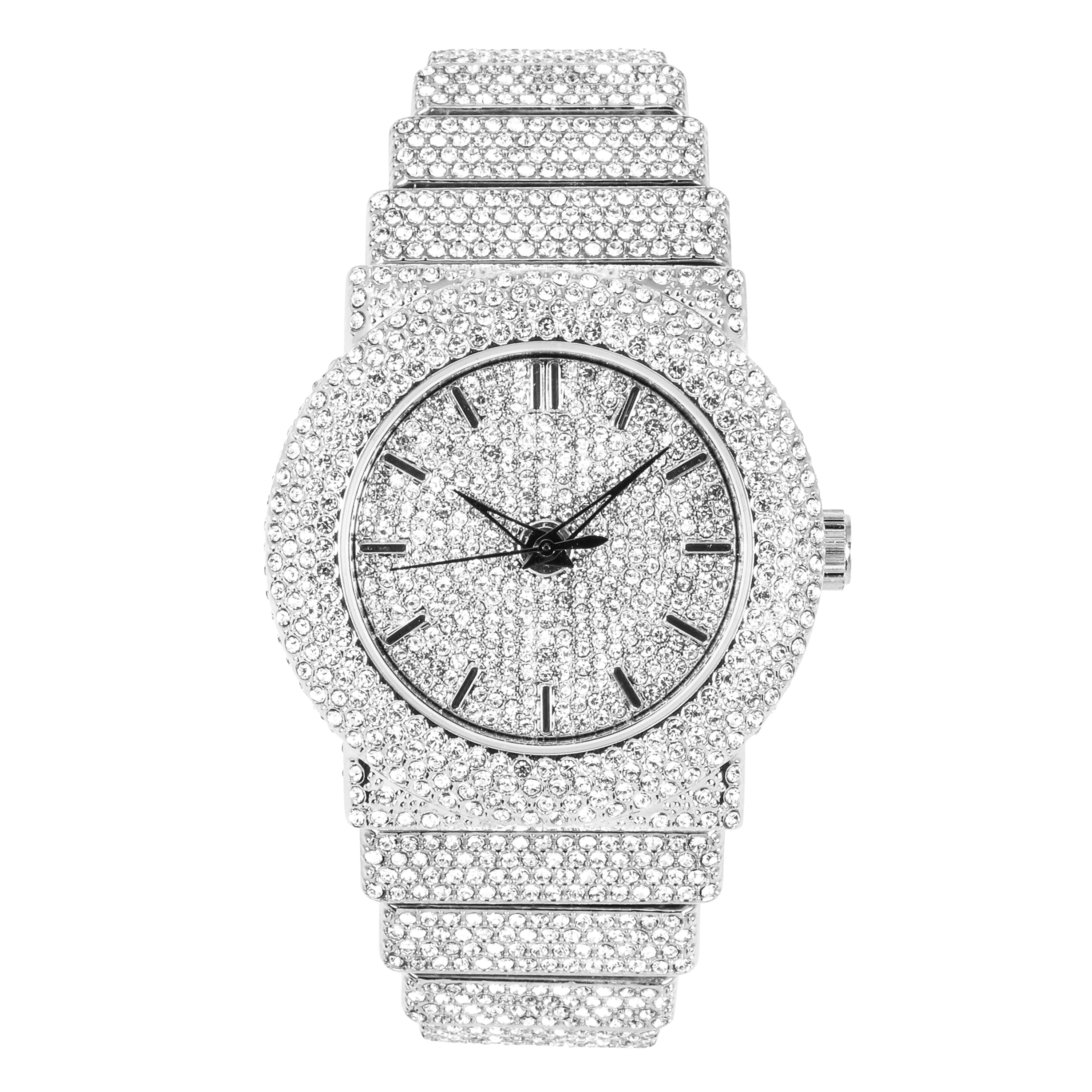 Women's Round Chandelier Watch 40mm Silver - Fully Iced Band