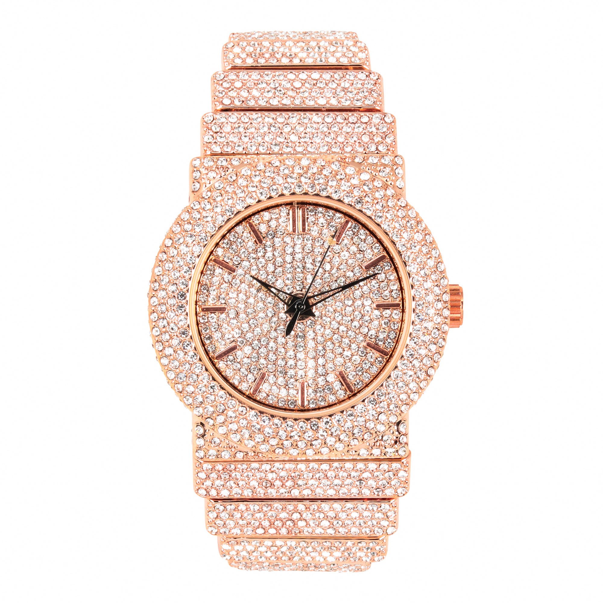 Women's Round Chandelier Watch 40mm Rose Gold - Fully Iced Band