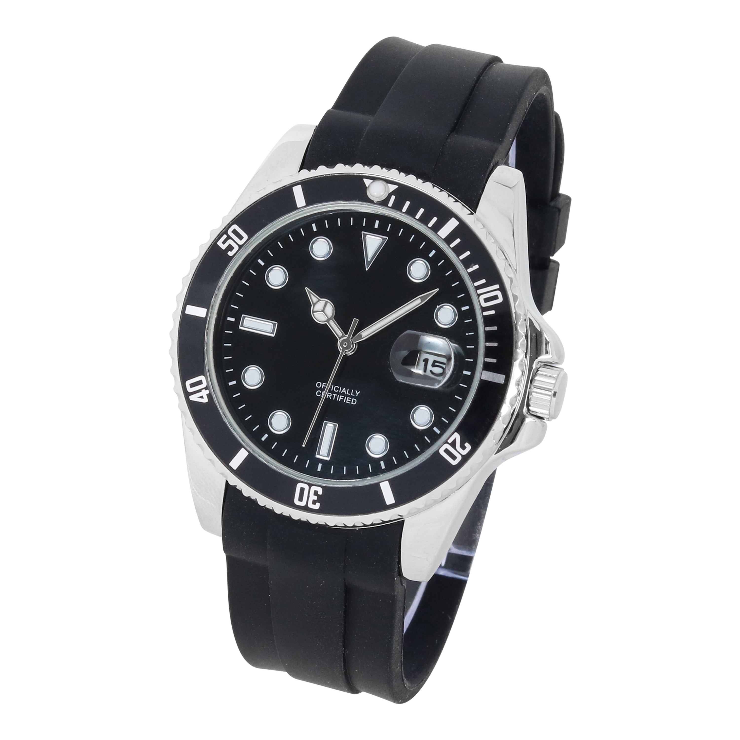 Men's Round Silicone Band Watch 40mm Silver