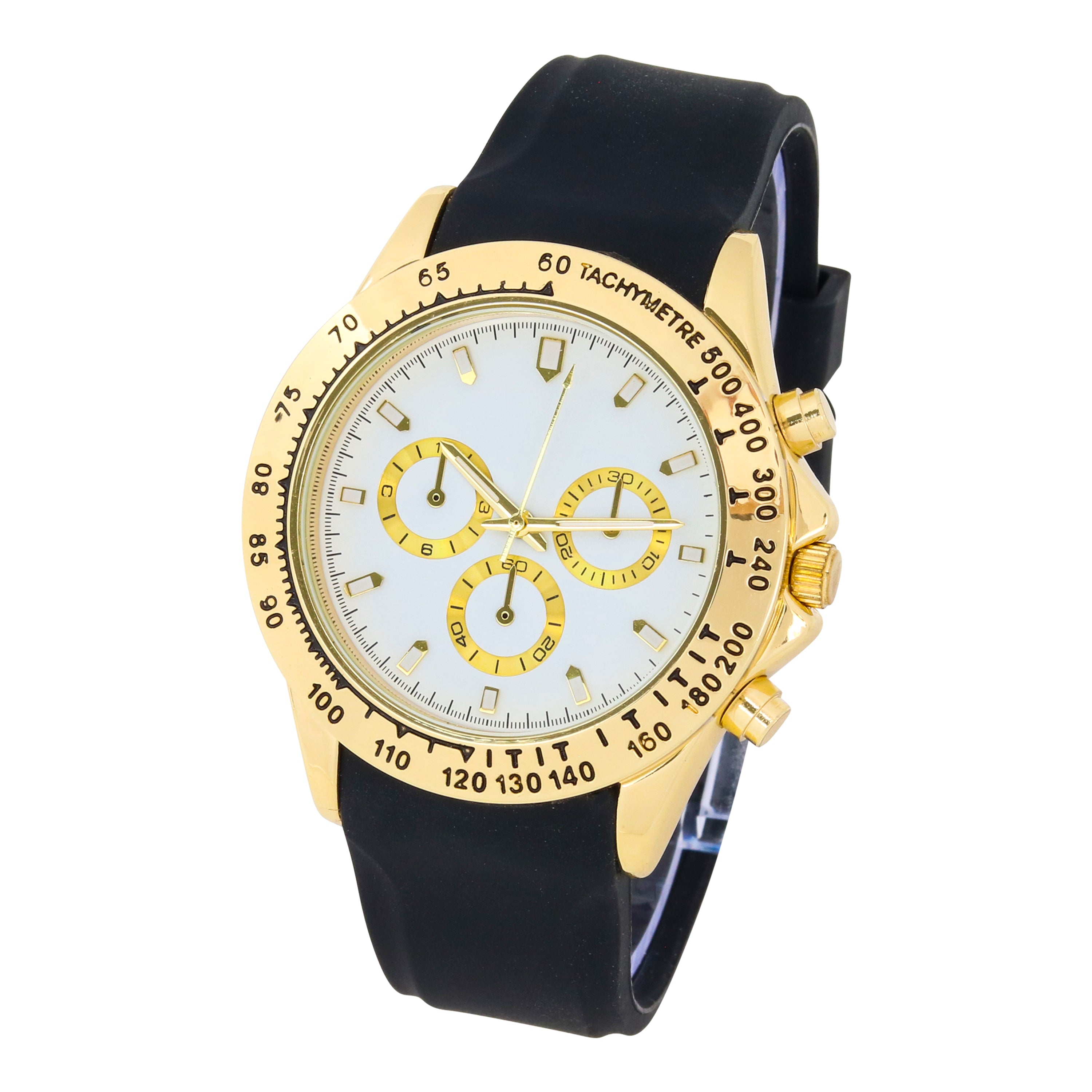 Men's Round Silicone Band Watch 43mm Gold