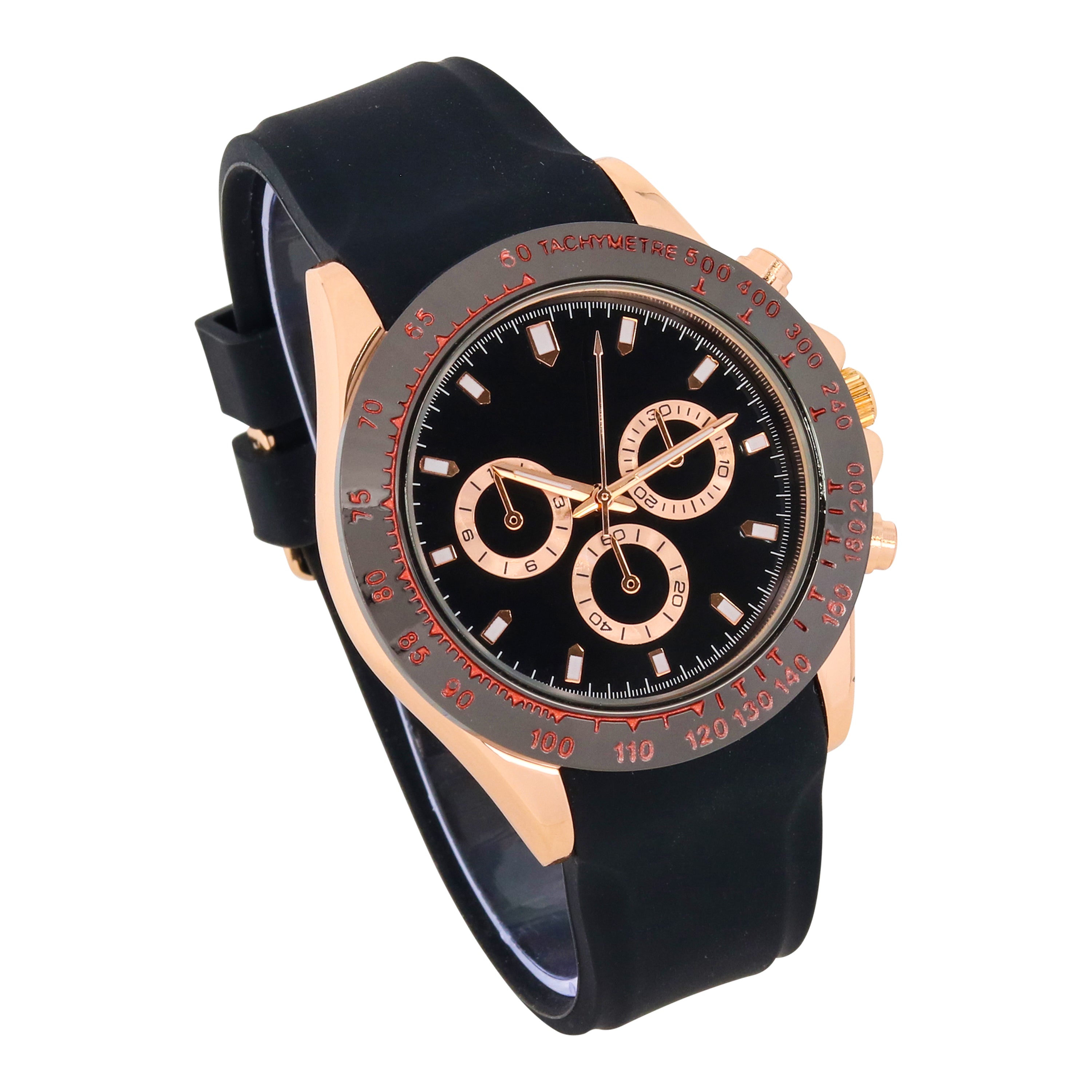 Men's Round Silicone Band Watch 43mm Rose Gold