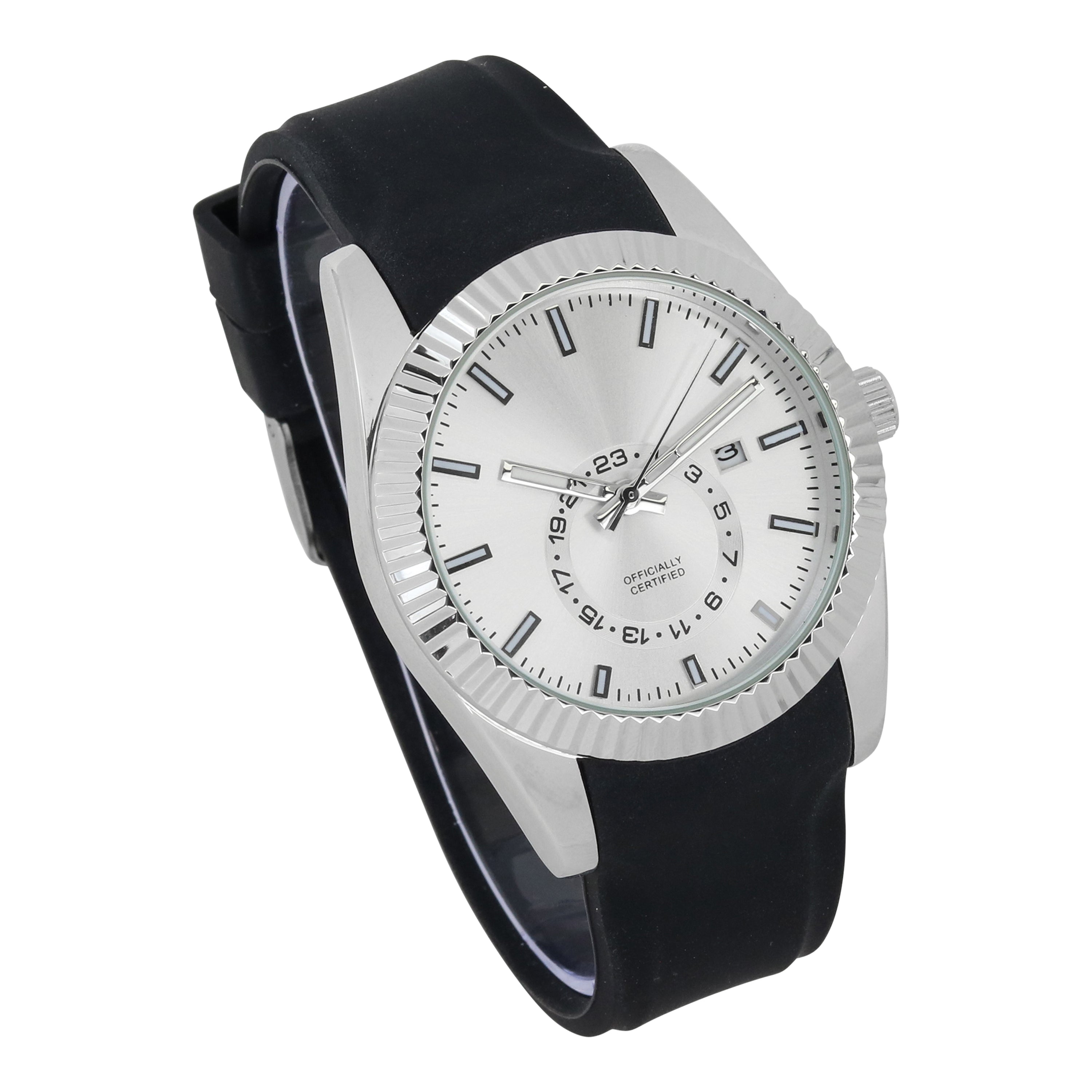 Men's Round Silicone Band Watch 42mm Silver