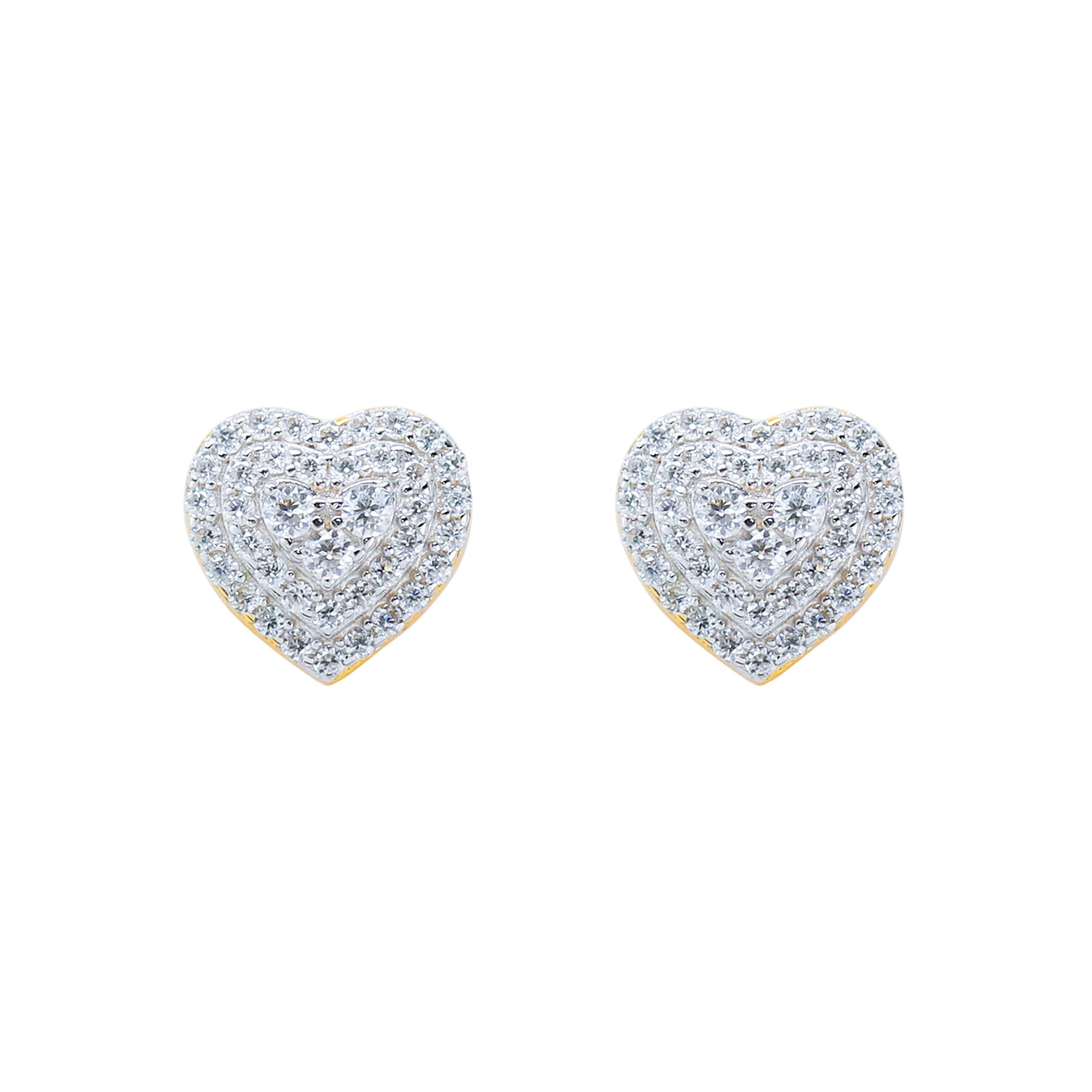 9mm heart moissanite cluster earrings in sterling silver with triple halo diamond design.