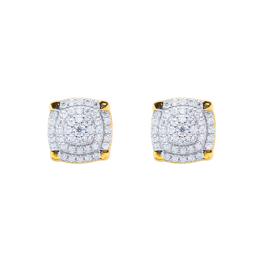 9mm moissanite cluster earrings with 0.5ct diamond studs and gold accents in sterling silver.