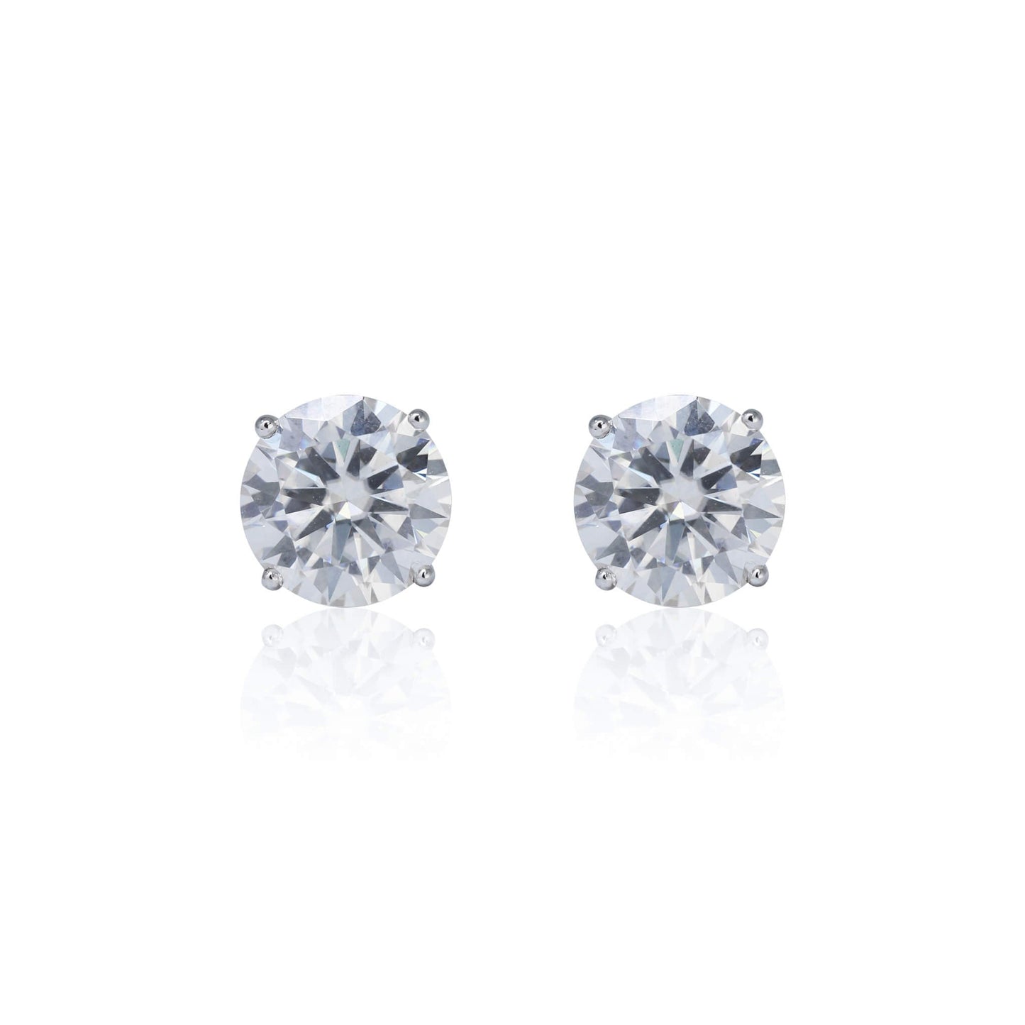 9mm moissanite stud earrings in sterling silver featuring round-cut 6.2ct stones, front view.
