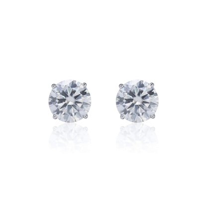 9mm moissanite stud earrings in sterling silver featuring round-cut 6.2ct stones, front view.