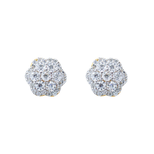 9mm Moissanite flower cluster earrings in sterling silver with sparkling round diamonds.