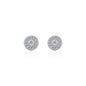 9mm round moissanite cluster earrings with halo diamonds in polished sterling silver studs.
