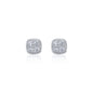 Front view of 9mm square moissanite cluster earrings with 2.31ct stones in sterling silver.