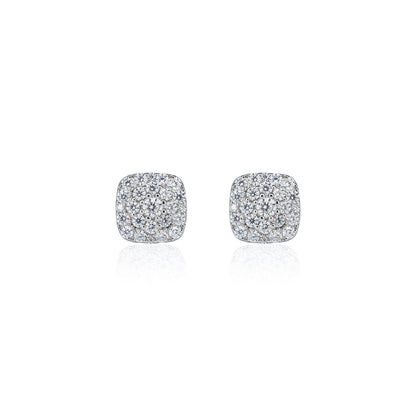 Front view of 9mm square moissanite cluster earrings with 0.98ct stones in sterling silver.