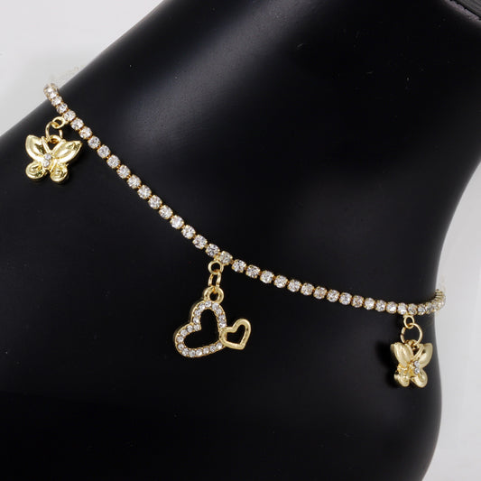 Ladies Heart Diamond Tennis Anklet - AK-217