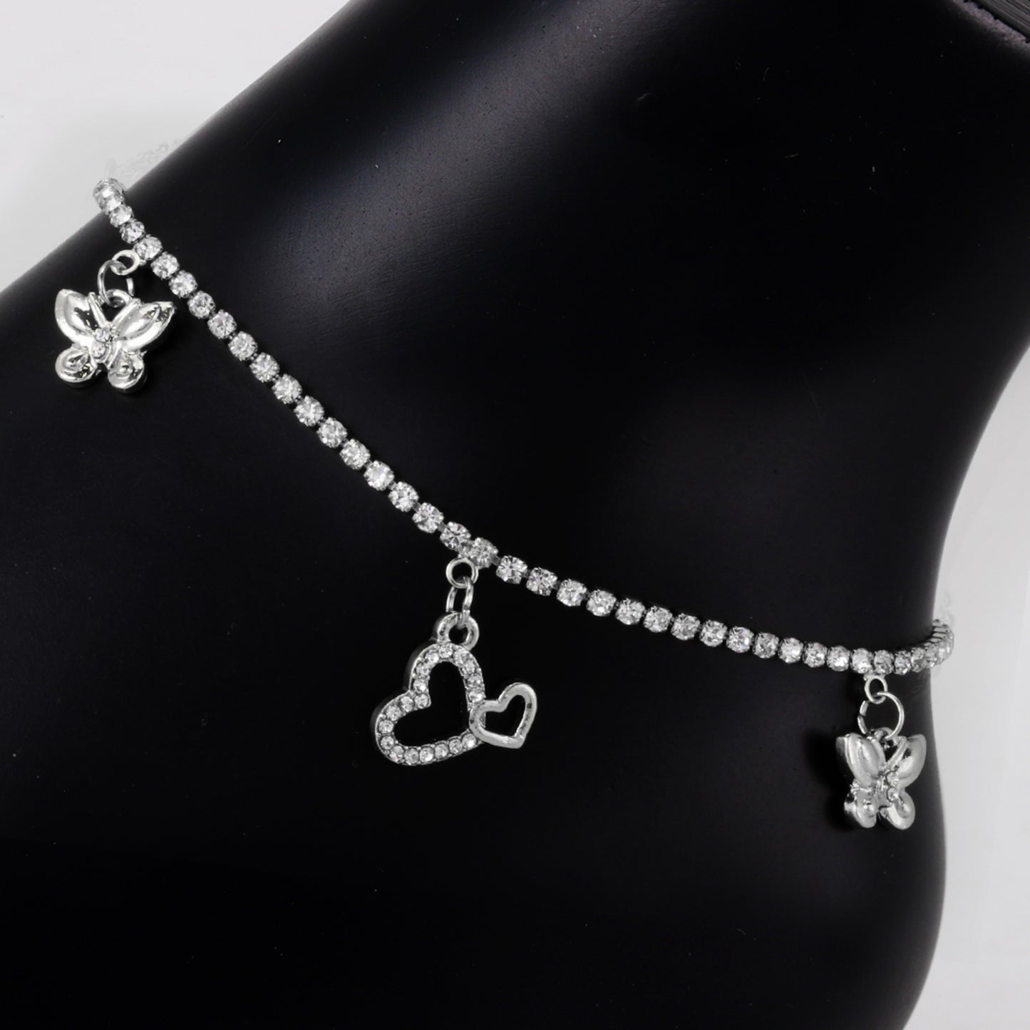 Ladies Heart Diamond Tennis Anklet - AK-217