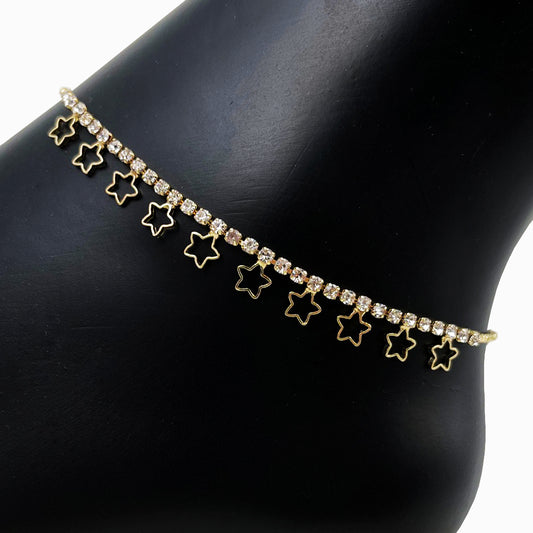 Ladies Star Charm Diamond Tennis Anklet - AK-219